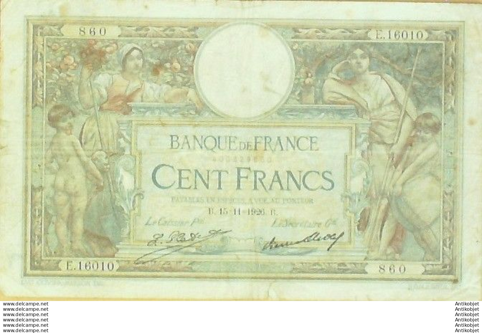 Billet Banque De France 100 Francs Luc Olivier Merson Grands Cartouches B.15=11=1926 TTB+ - 100 F 1908-1939 ''Luc Olivier Merson''