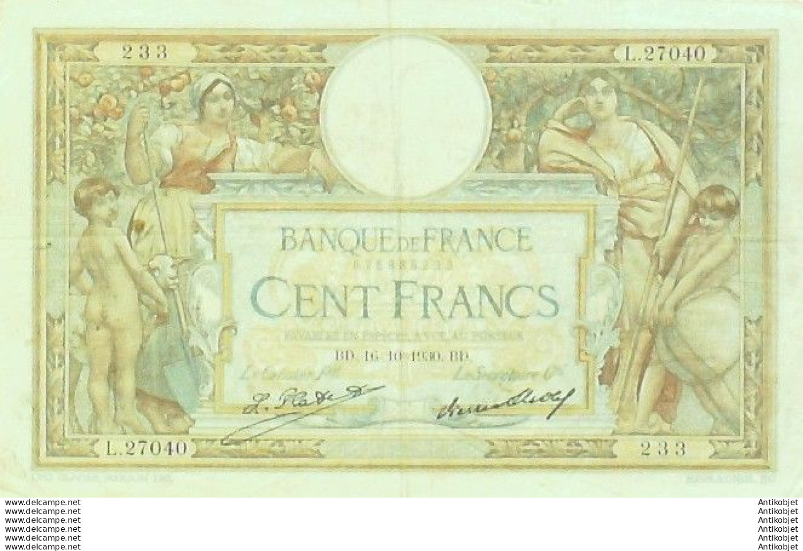 Billet Banque De France 100 Francs Luc Olivier Merson Grands Cartouches BD.16=10=1930 TTB+ - 100 F 1908-1939 ''Luc Olivier Merson''