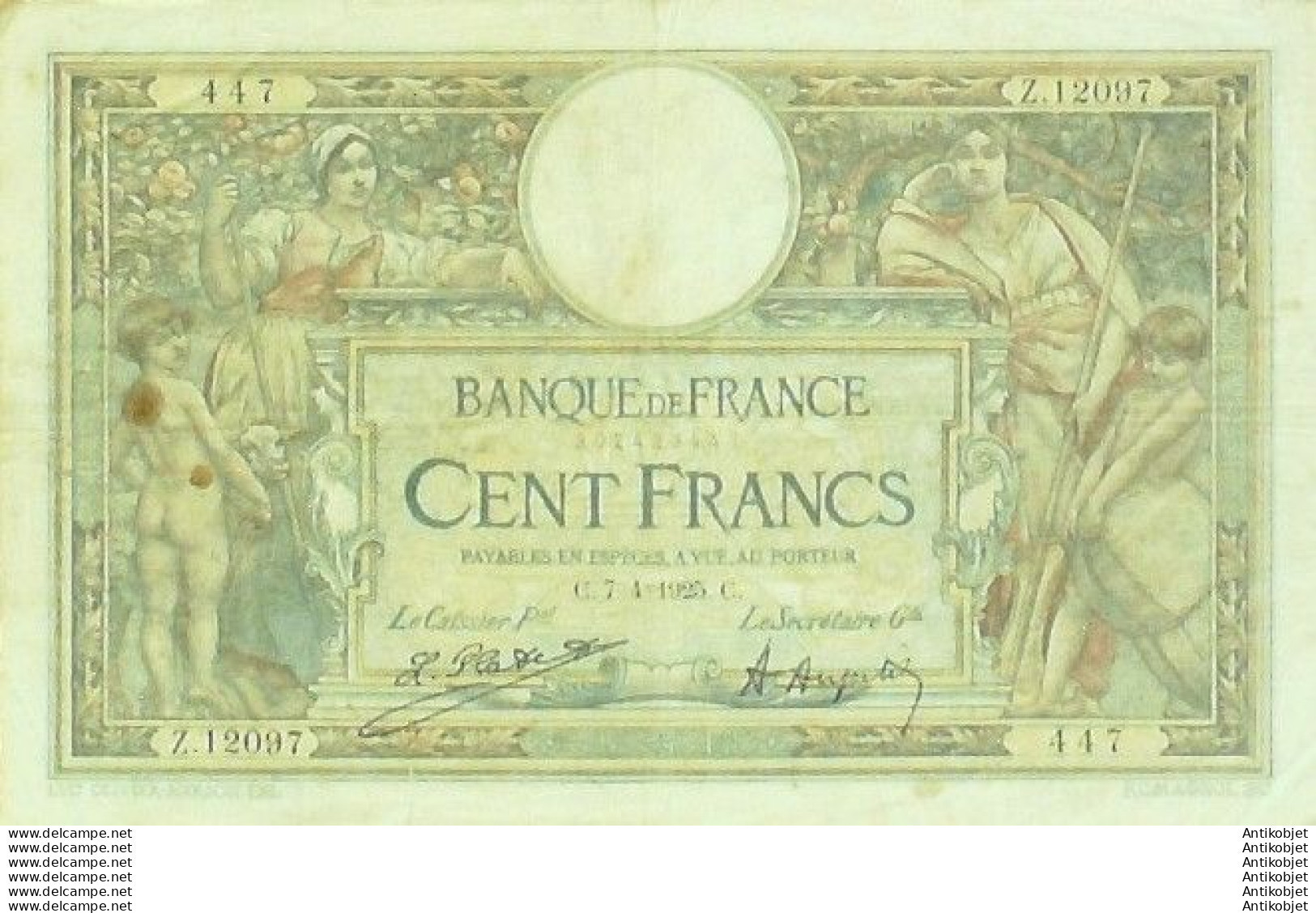 Billet Banque De France 100 Francs Luc Olivier Merson Grands Cartouches C.7=4=1925 TTB - 100 F 1908-1939 ''Luc Olivier Merson''