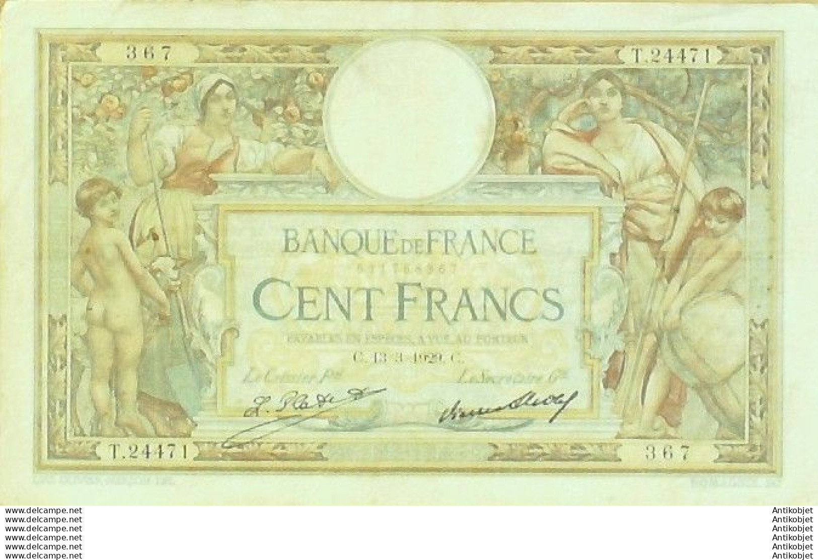 Billet Banque De France 100 Francs Luc Olivier Merson Grands Cartouches C.13=3=1929 TTB+++ - 100 F 1908-1939 ''Luc Olivier Merson''
