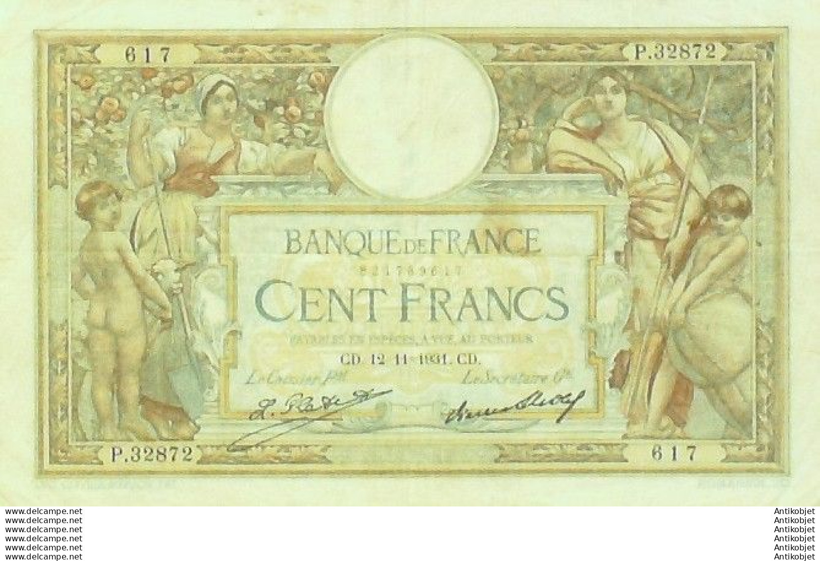 Billet Banque De France 100 Francs Luc Olivier Merson Grands Cartouches CD.12=11=1931 TTB+ - 100 F 1908-1939 ''Luc Olivier Merson''