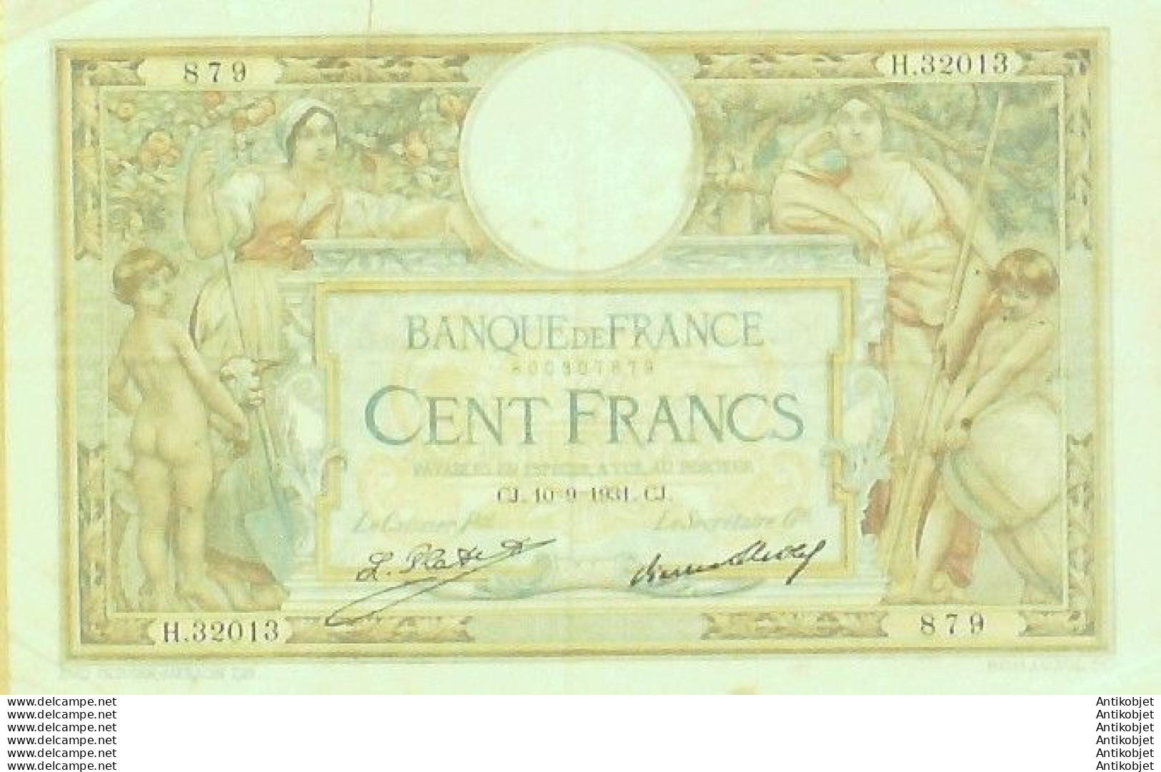 Billet Banque De France 100 Francs Luc Olivier Merson Grands Cartouches CJ.10=9=1931 TB+ - 100 F 1908-1939 ''Luc Olivier Merson''