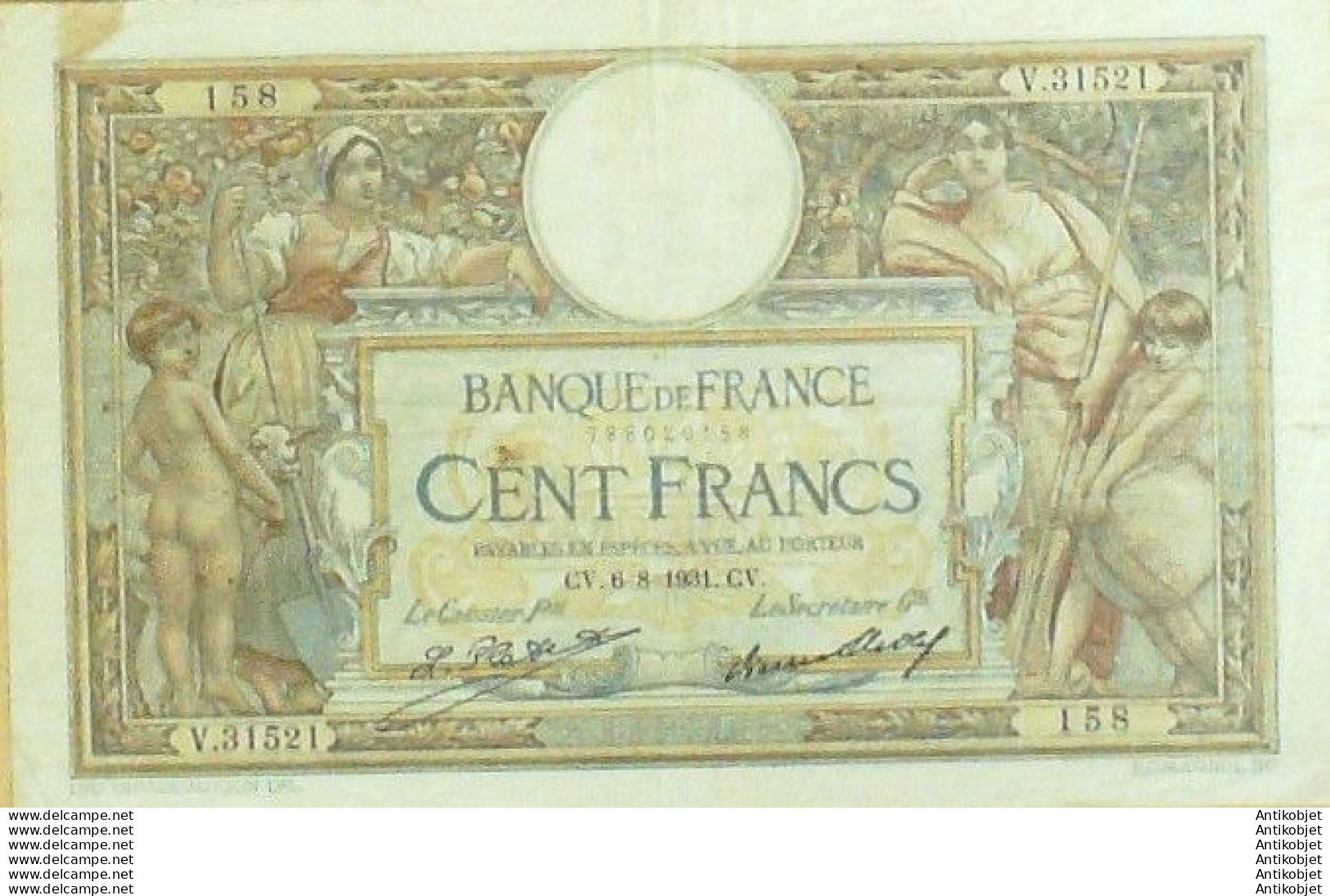 Billet Banque De France 100 Francs Luc Olivier Merson Grands Cartouches CV.6=8=1931 TTB++ - 100 F 1908-1939 ''Luc Olivier Merson''