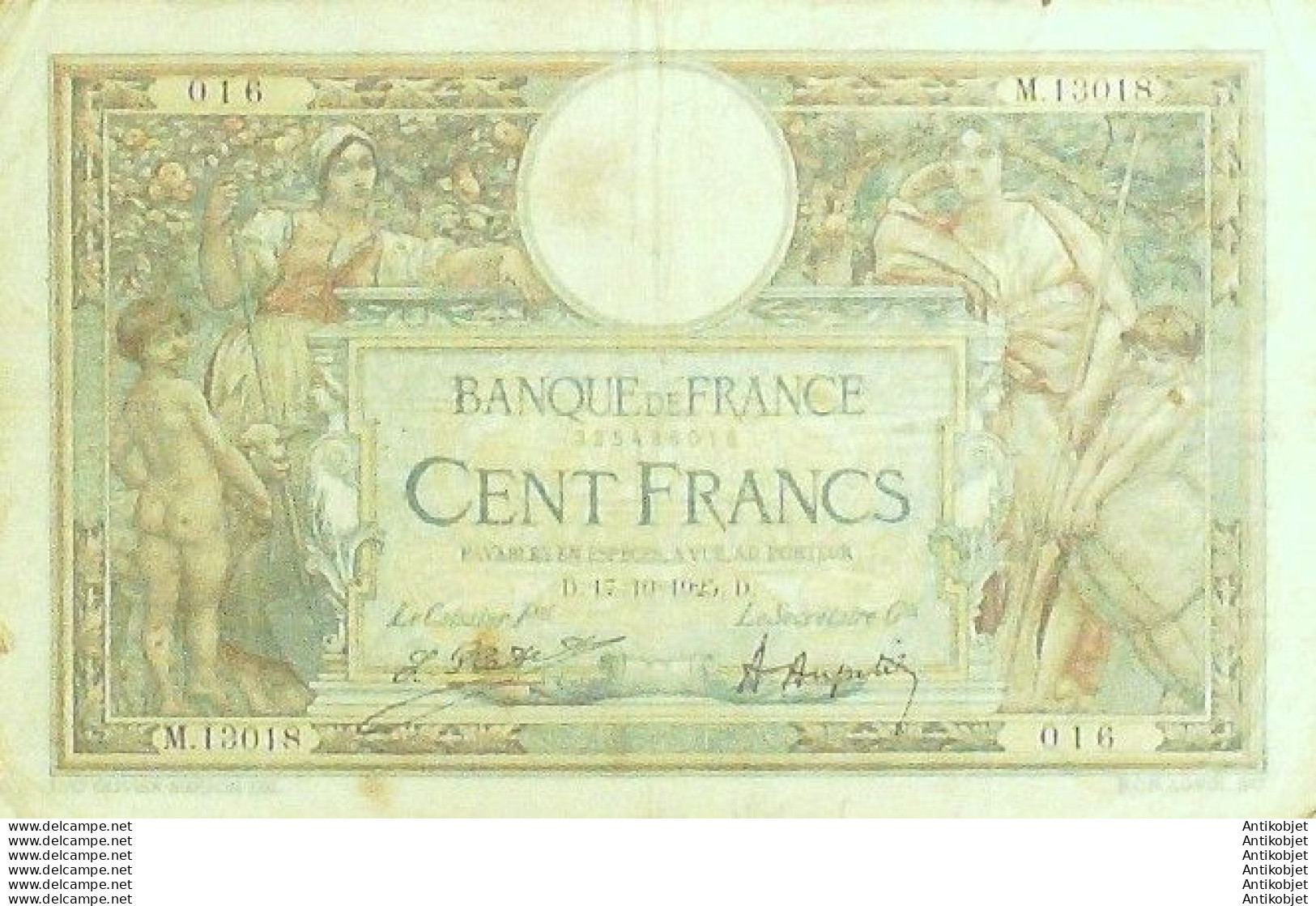 Billet Banque De France 100 Francs Luc Olivier Merson Grands Cartouches D.17=10=1925 TTB+ - 100 F 1908-1939 ''Luc Olivier Merson''