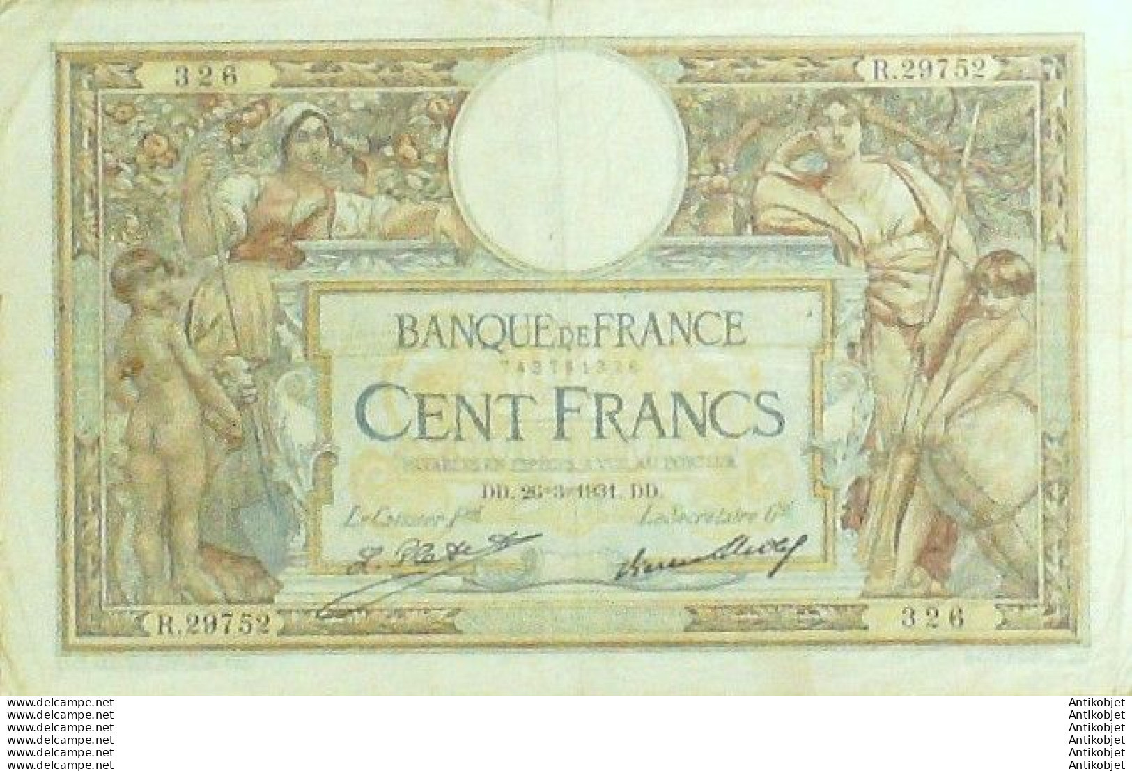 Billet Banque De France 100 Francs Luc Olivier Merson Grands Cartouches DD.26=3=1931 TTB+ - 100 F 1908-1939 ''Luc Olivier Merson''