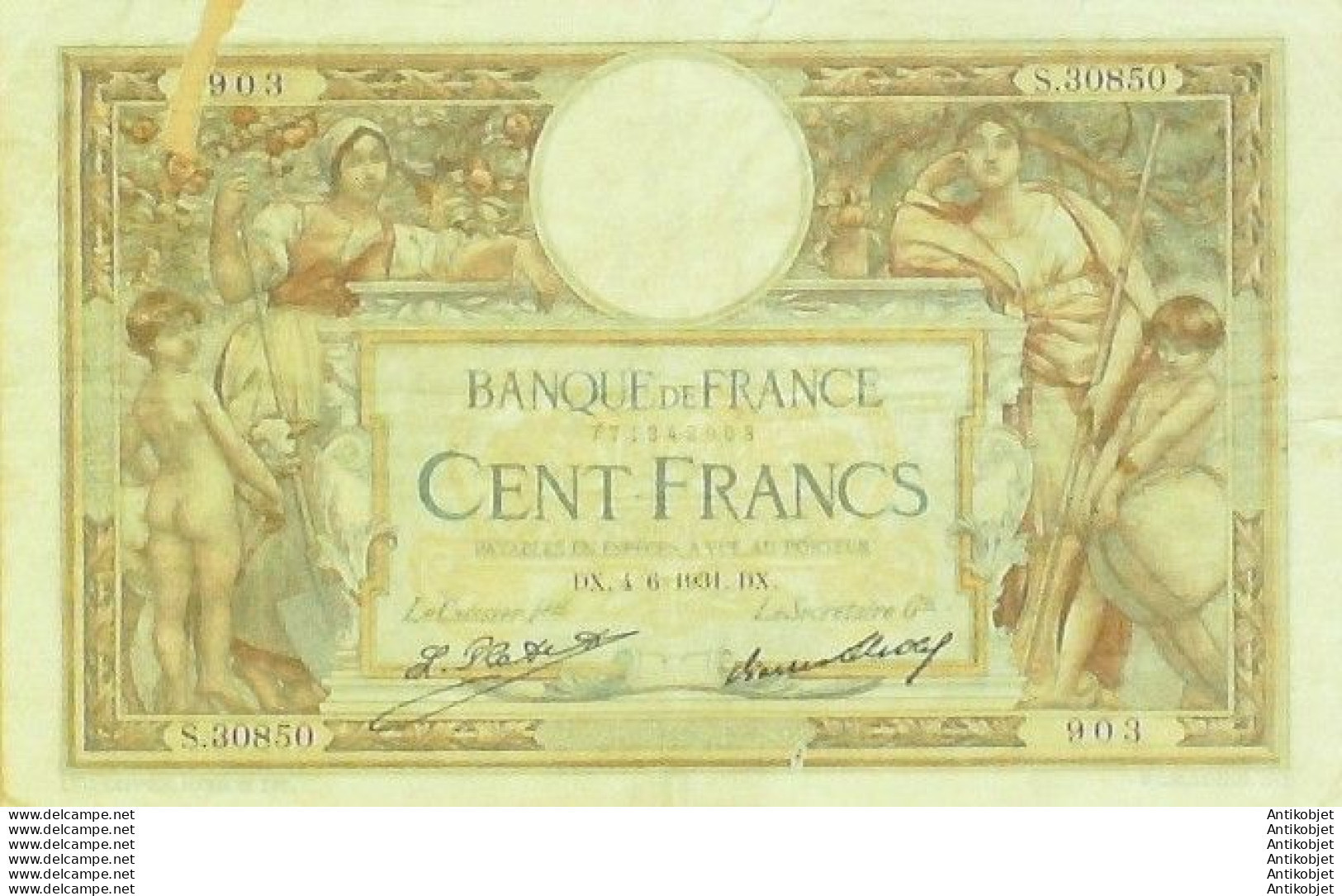Billet Banque De France 100 Francs Luc Olivier Merson Grands Cartouches DX.4=6=1931 AB+ - 100 F 1908-1939 ''Luc Olivier Merson''