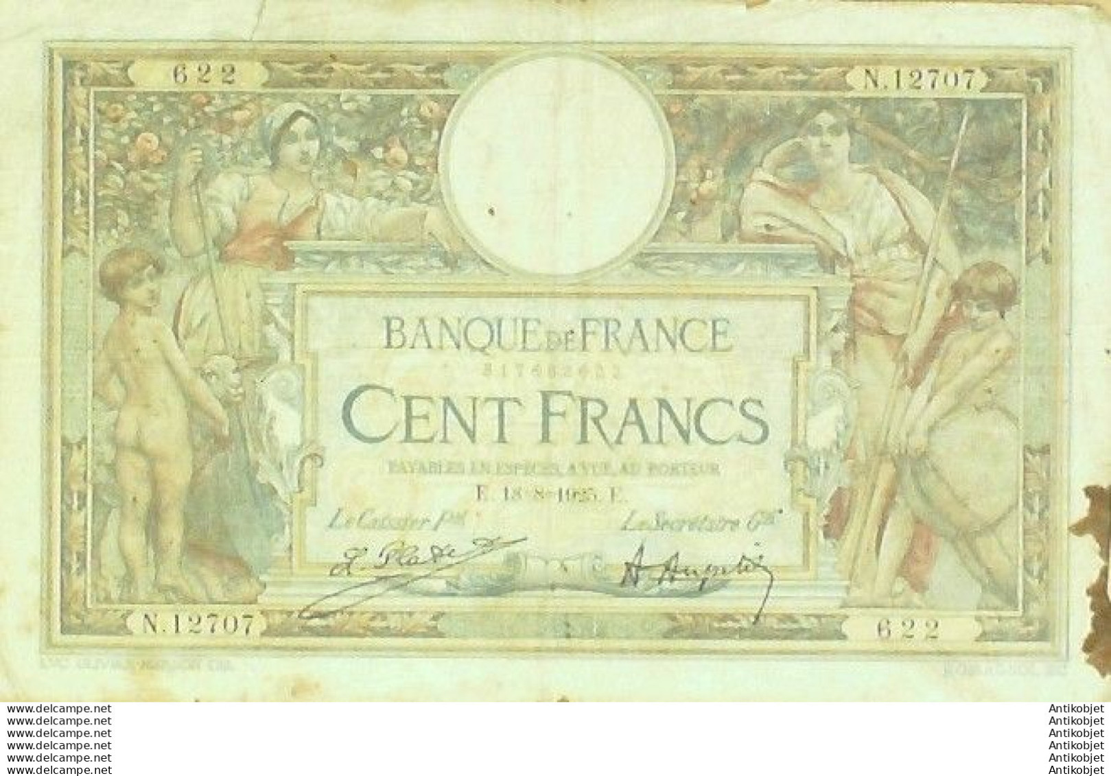 Billet Banque De France 100 Francs Luc Olivier Merson Grands Cartouches E.18=8=1925 TTB - 100 F 1908-1939 ''Luc Olivier Merson''