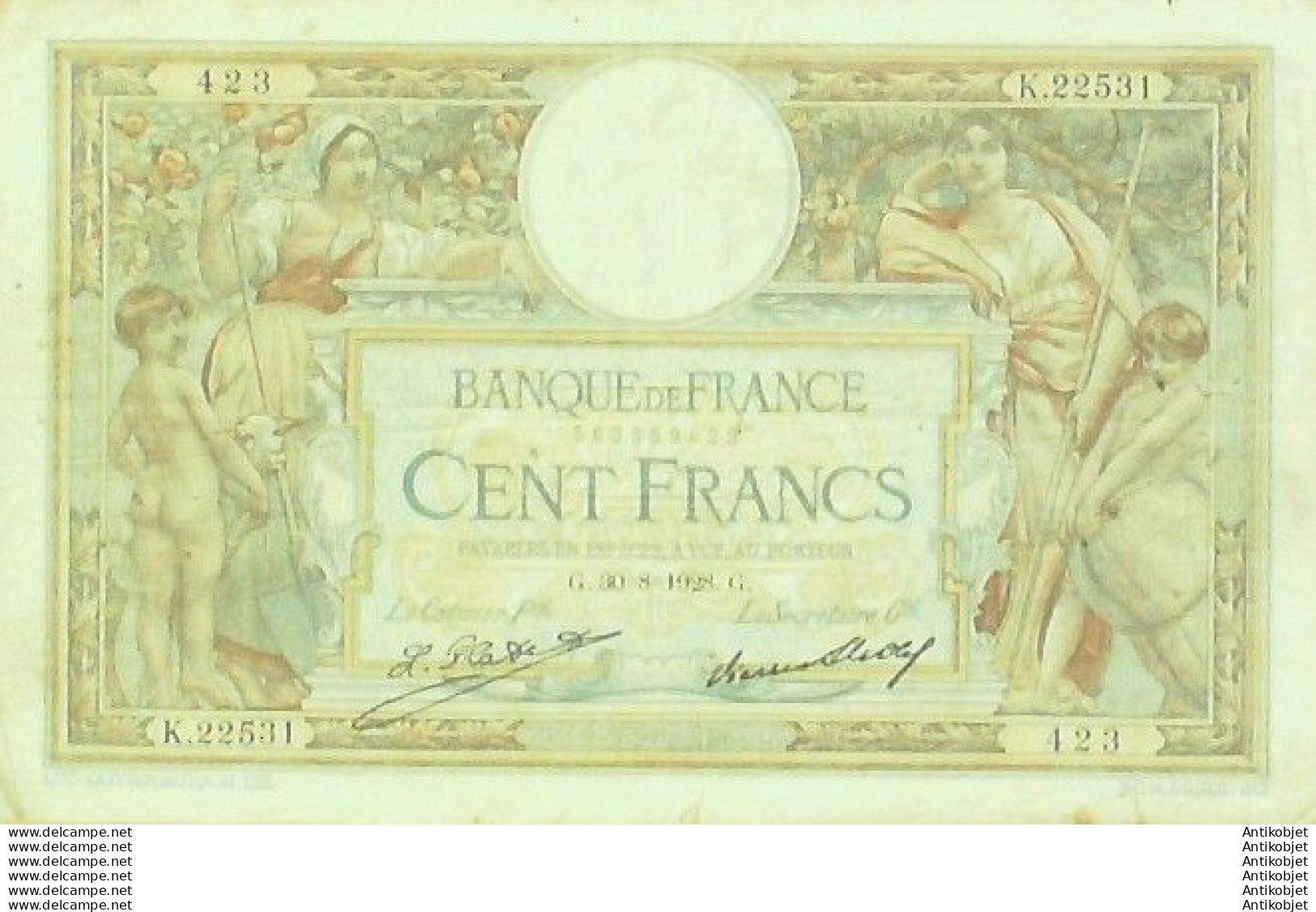 Billet Banque De France 100 Francs Luc Olivier Merson Grands Cartouches G.30=8=1928 TTB+ - 100 F 1908-1939 ''Luc Olivier Merson''