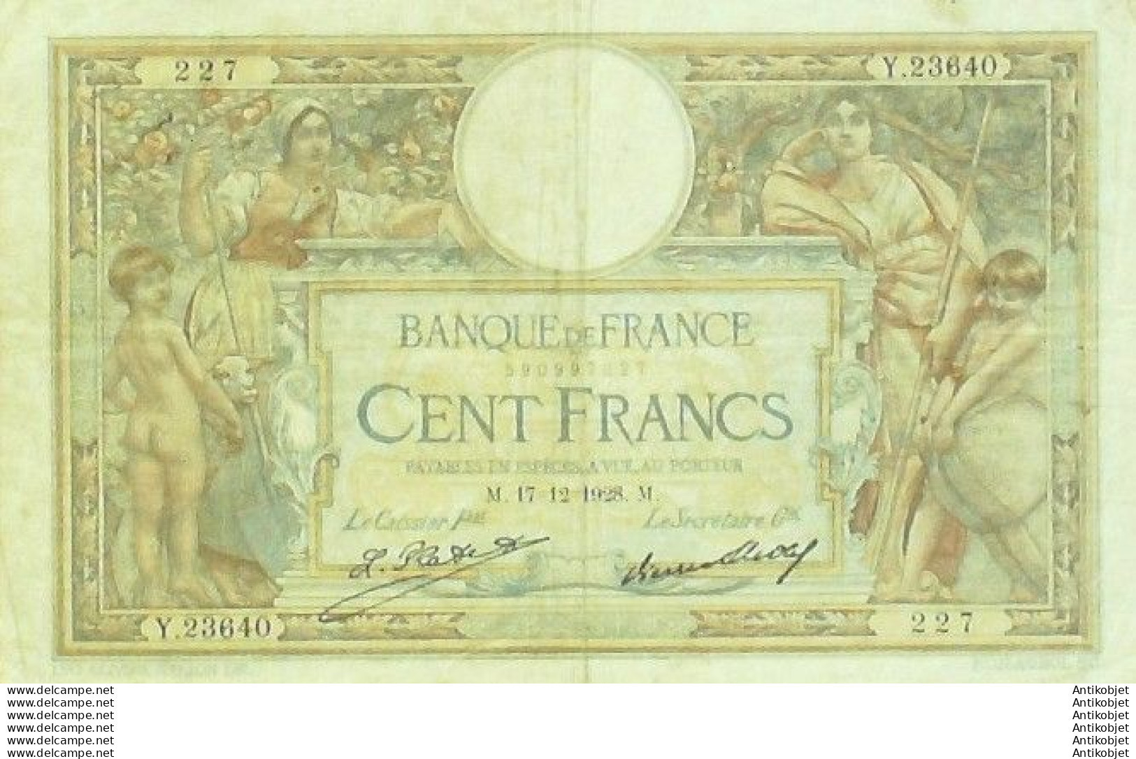 Billet Banque De France 100 Francs Luc Olivier Merson Grands Cartouches M.17=12=1928 TTB+++ - 100 F 1908-1939 ''Luc Olivier Merson''