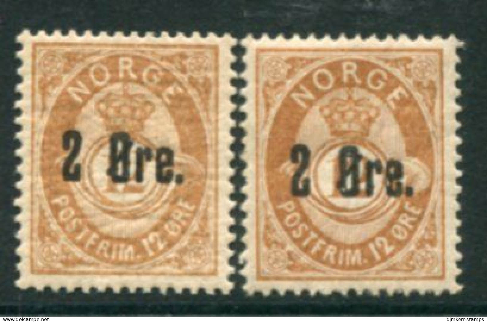 NORWAY 1888 Surcharge 2 Øre. On 12 Øre ** / *. Michel 48a,b - Unused Stamps