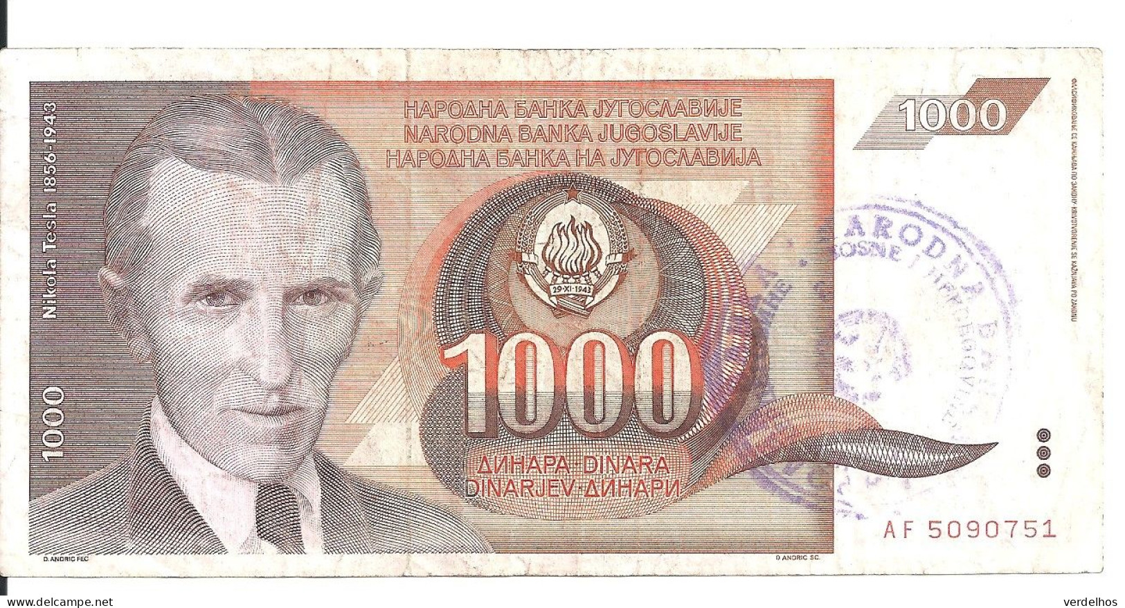 BOSNIE HERZEGOVINE 1000 DINARA ND1992 VF P 2 - Bosnie-Herzegovine