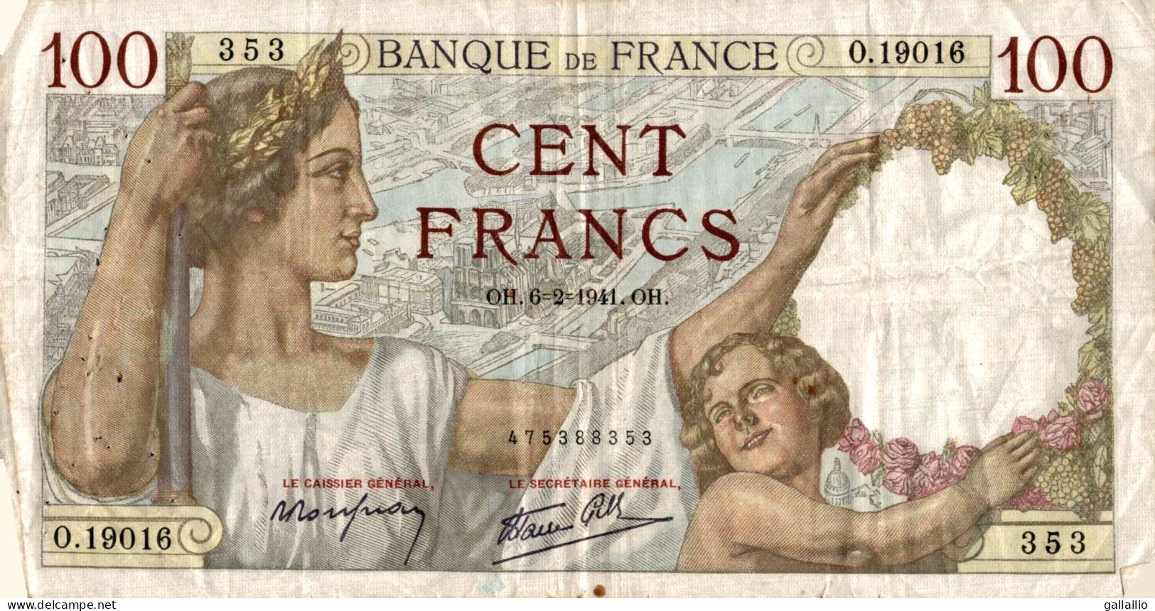 BILLET 100 FRANCS SULLY 1941 - 100 F 1939-1942 ''Sully''