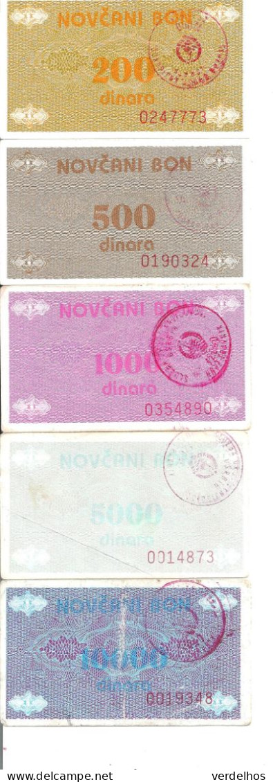 BOSNIE-HERZEGOVINE 200-500-1000-5000-10000 DINARA ND1992 VF P 48-49-50-51-52 ( 5 Billets ) - Bosnie-Herzegovine