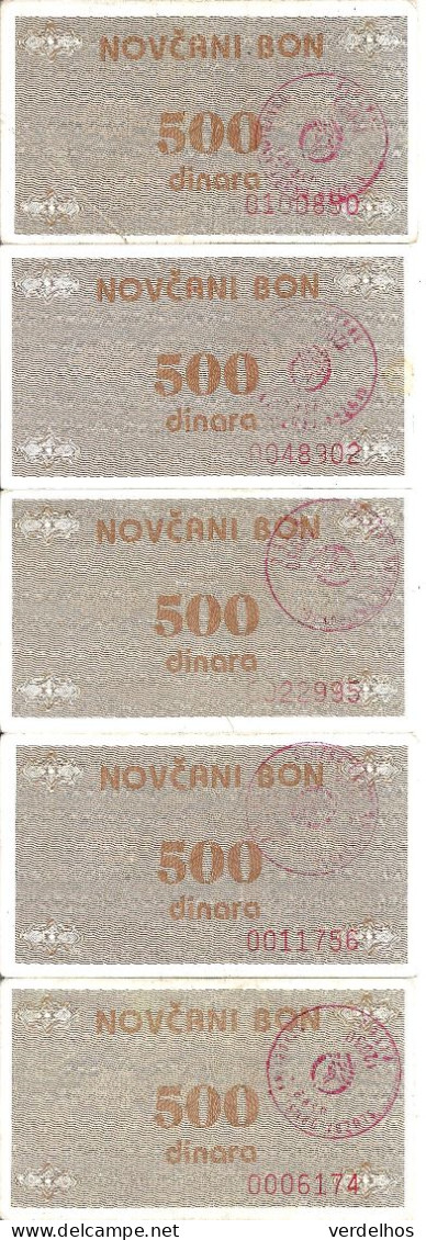 BOSNIE HERZEGOVINE 500 DINARA ND1992 VF P 49 ( 5 Billets ) - Bosnia And Herzegovina