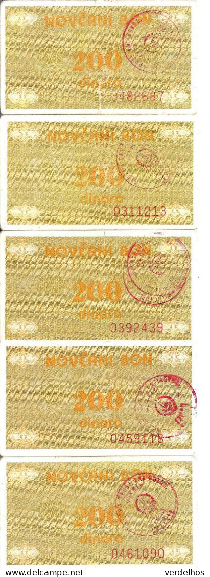 BOSNIE HERZEGOVINE 200 DINARA ND1992 VF P 48 ( 5 Billets ) - Bosnië En Herzegovina