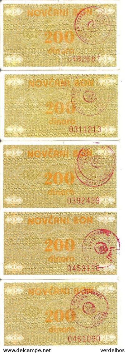 BOSNIE HERZEGOVINE 200 DINARA ND1992 VF P 48 ( 5 Billets ) - Bosnia Erzegovina