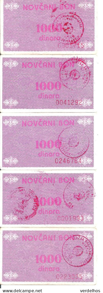 BOSNIE-HERZEGOVINE 1000 DINARA ND1992 VF P 50 ( 5 Billets ) - Bosnia Erzegovina