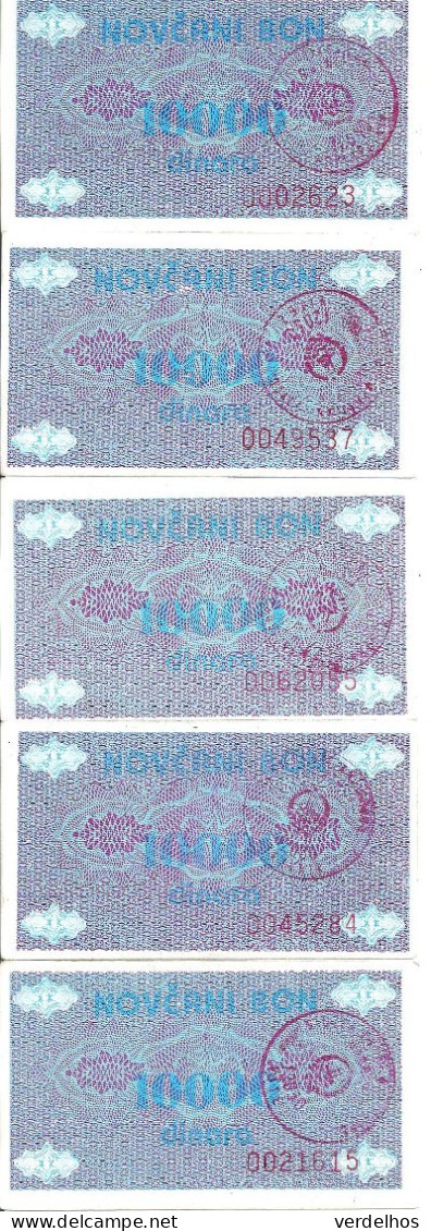 BOSNIE-HERZEGOVINE 10000 DINARA ND1992 VF P 52 ( 5 Billets ) - Bosnia Erzegovina