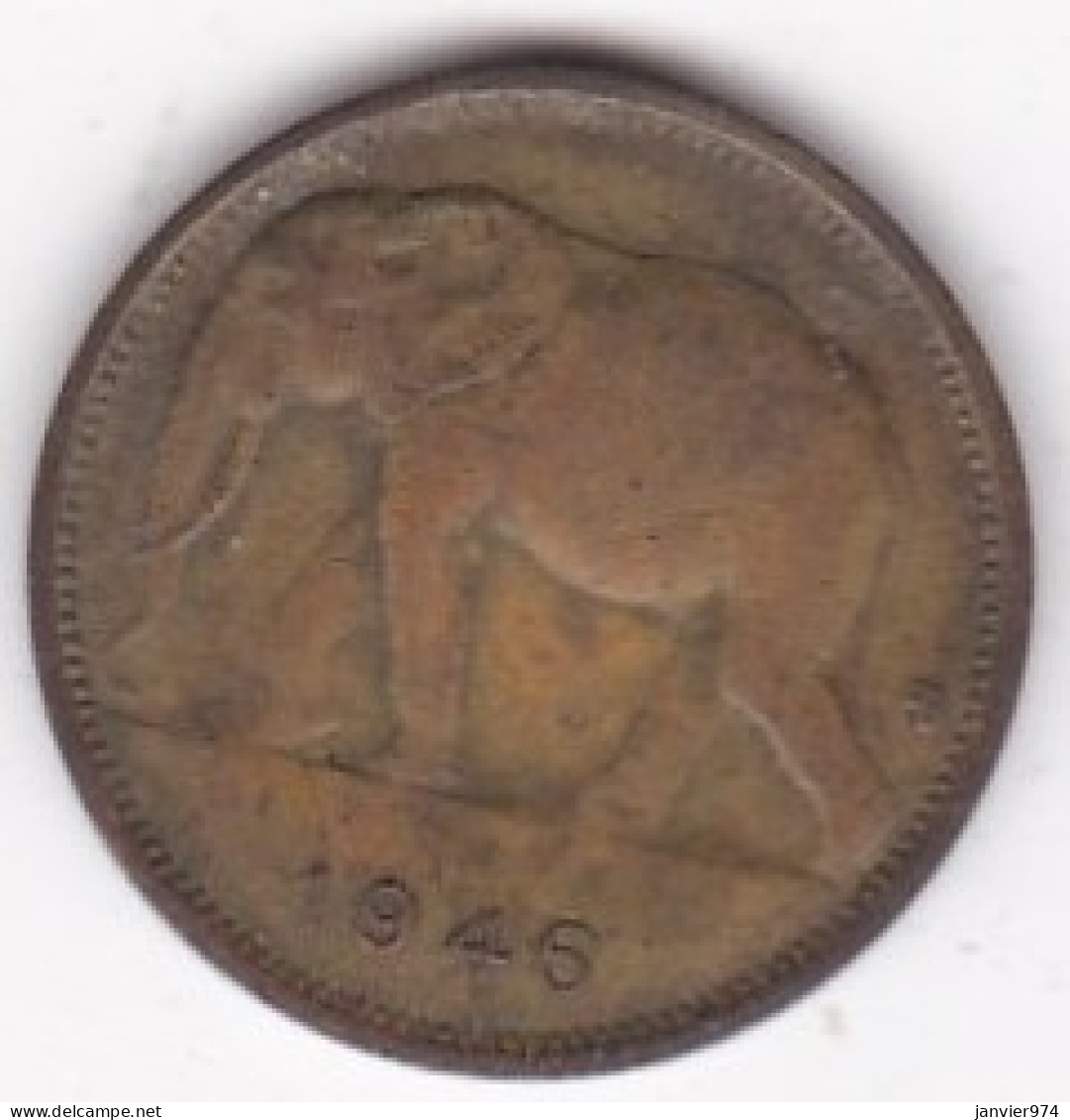 Congo Belge, 1 Franc 1946 Eléphant, En Laiton , KM# 26 - 1945-1951: Régence