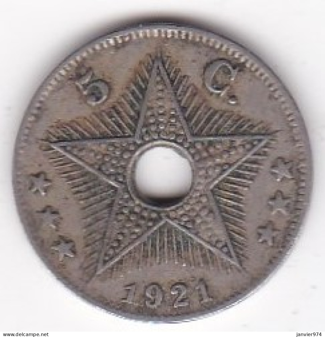 Congo Belge, 5 Centimes 1921, En Cupro Nickel, KM# 17 - 1910-1934: Albert I