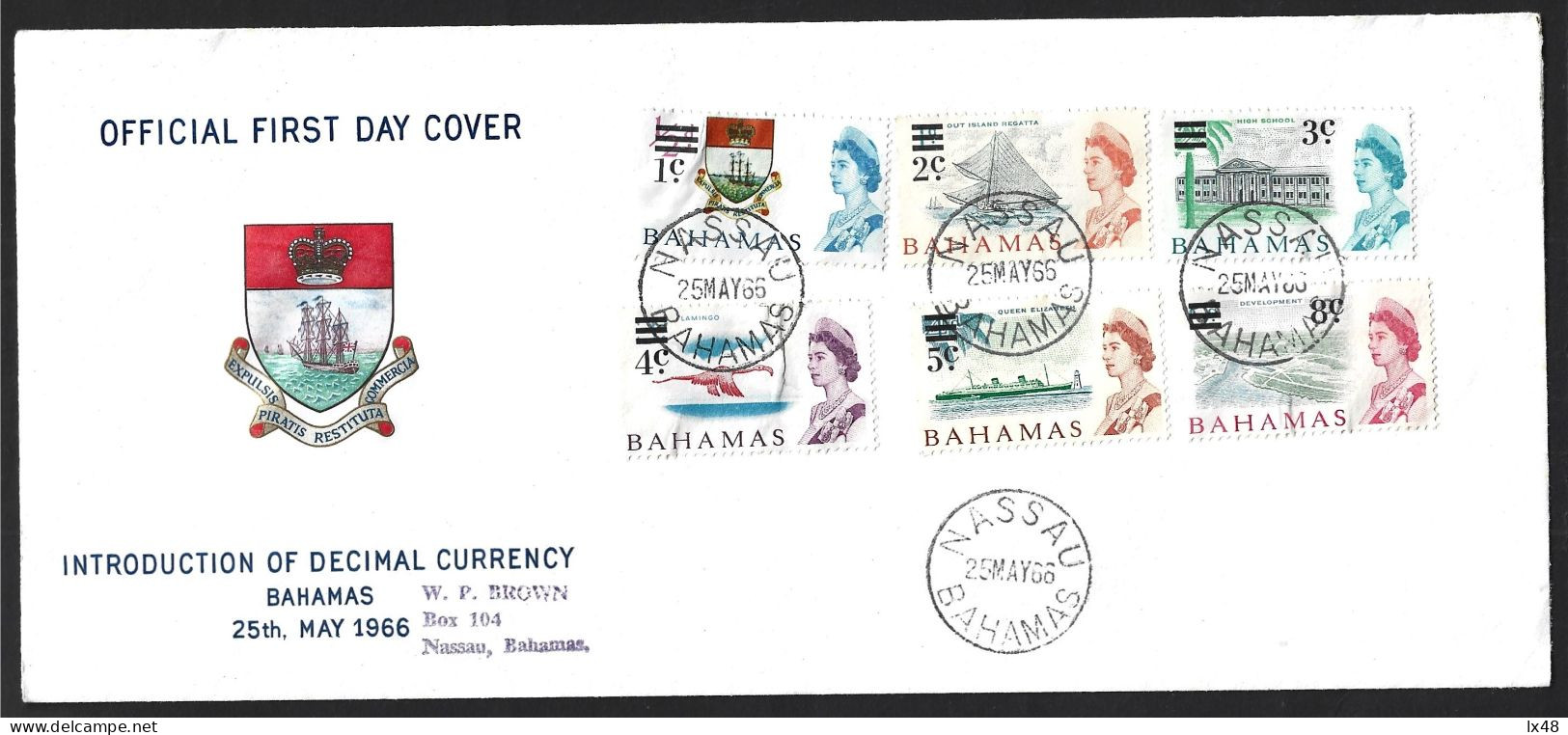 FDC Of Introduction Of Decimal Currency, Bahamas, 1966. Stamps With Rate Overload. Flamingo. Rainha Isabel. FDC Van De I - Barbados (1966-...)