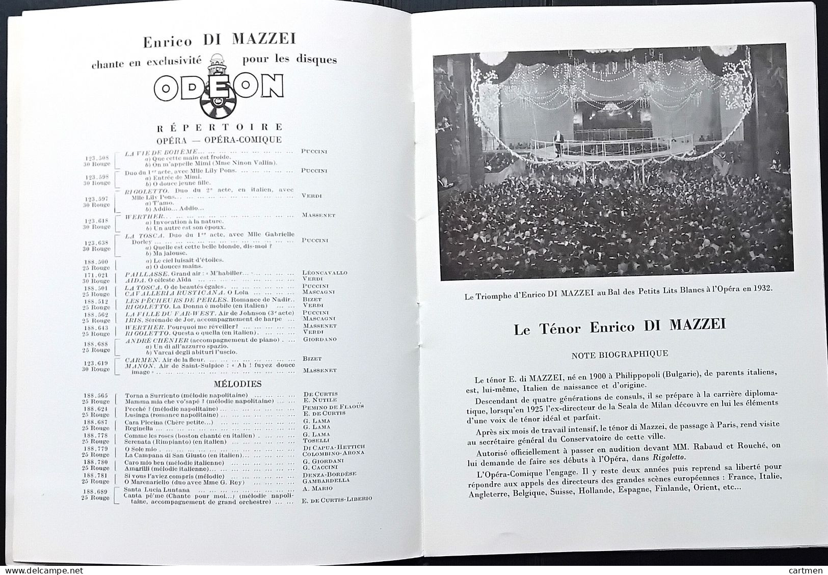 OPERA ENRICO DI MAZZEI PHOTO GRAVURES DEDICACEES PROGRAMME MUSIQUE RECITAL BIOGRAPHIE - Autographs