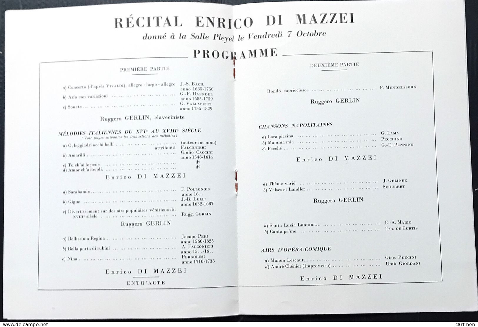 OPERA ENRICO DI MAZZEI PHOTO GRAVURES DEDICACEES PROGRAMME MUSIQUE RECITAL BIOGRAPHIE