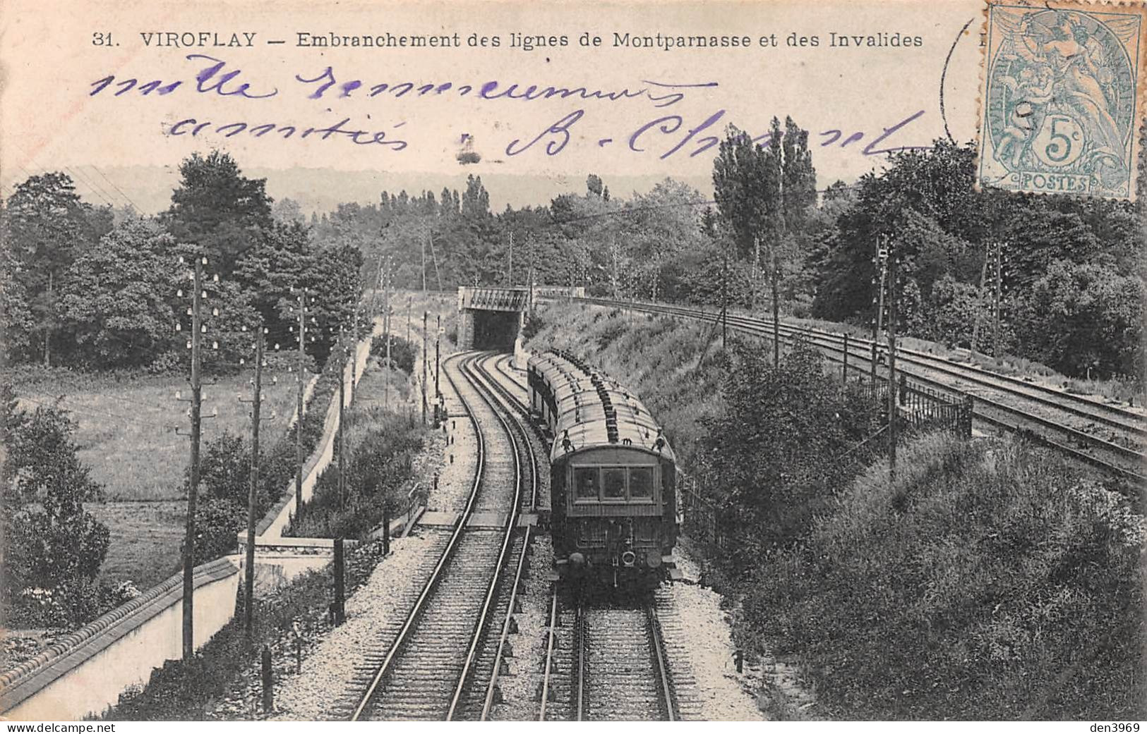 VIROFLAY (Yvelines) - Embranchement Des Lignes De Montparnasse Et Des Invalides - Train - Voyagé 1907 (2 Scans) - Viroflay