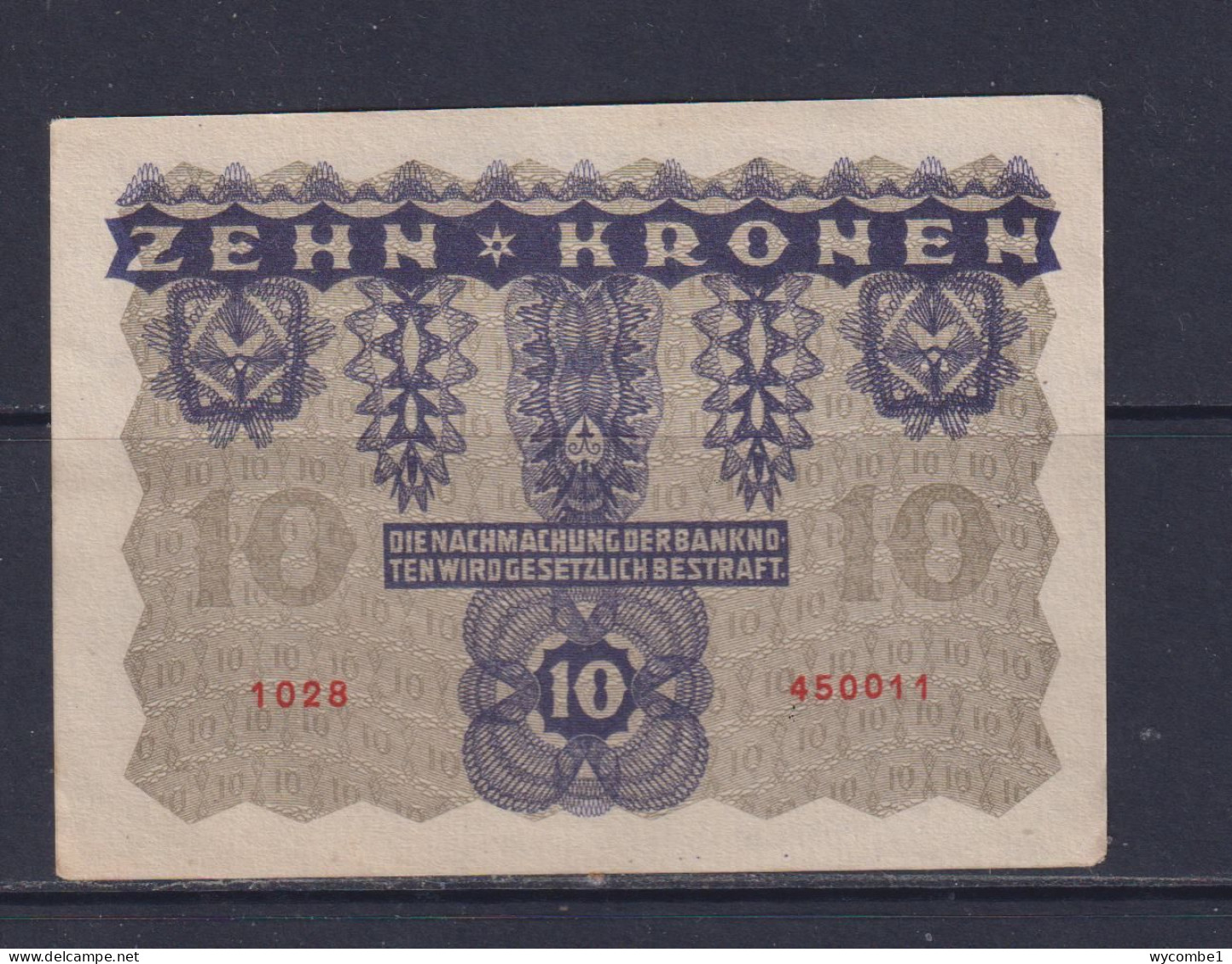 AUSTRIA - 1922 10 Kronen AUNC/XF Banknote - Oesterreich