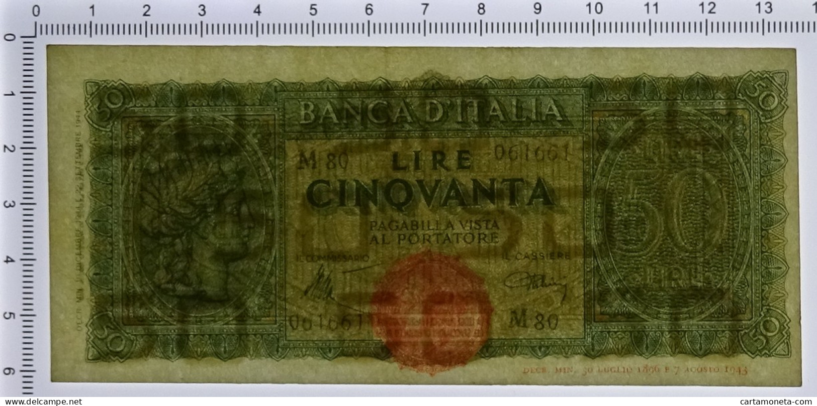 50 LIRE ITALIA TURRITA TESTINA 10/12/1944 SPL - Regno D'Italia – Other