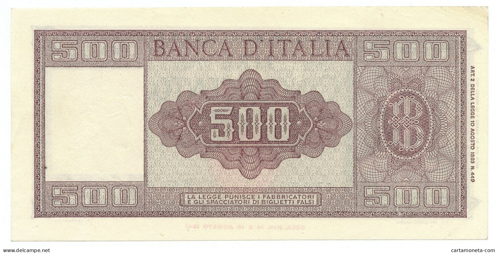 500 LIRE ITALIA ORNATA DI SPIGHE MEDUSA 20/03/1947 SUP+ - Autres & Non Classés