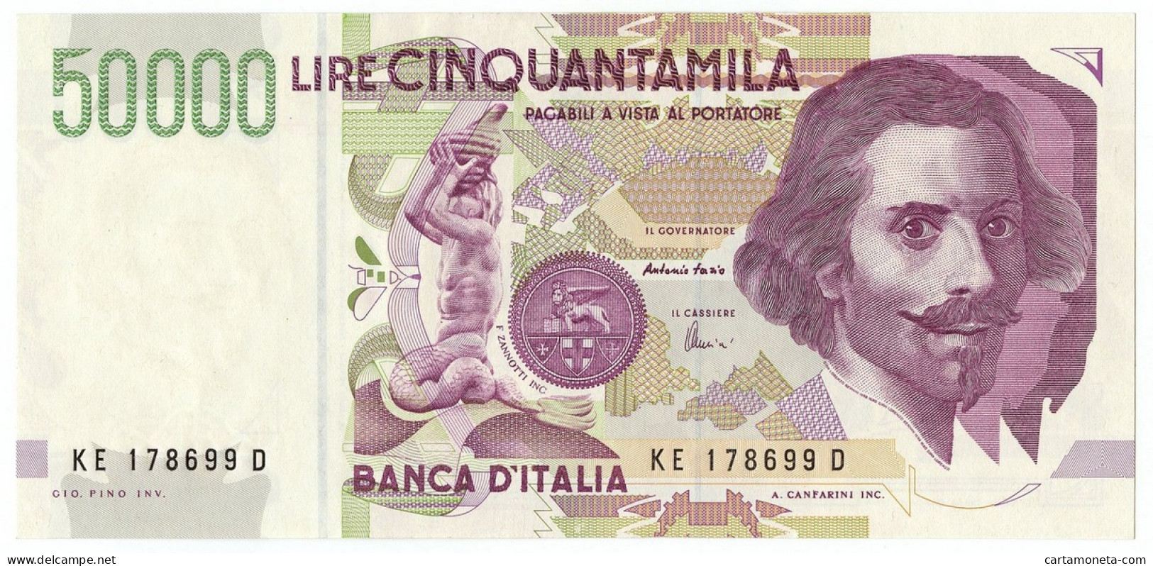 50000 LIRE GIAN LORENZO BERNINI II TIPO LETTERA E 24/06/1999 SUP+ - Altri & Non Classificati