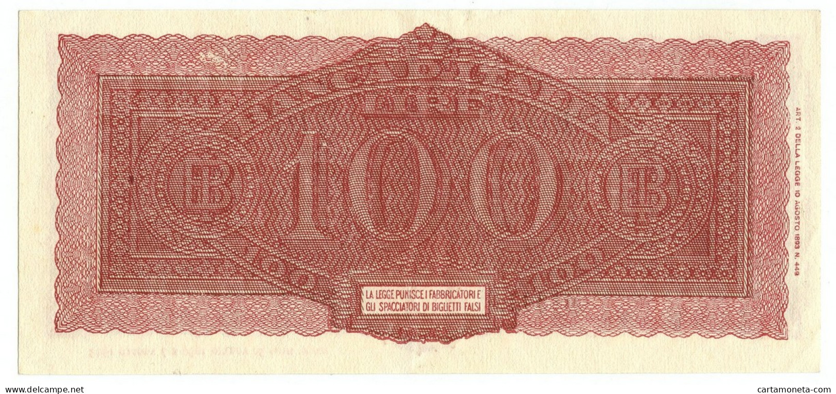 100 LIRE ITALIA TURRITA TESTINA 10/12/1944 SPL/SPL+ - Regno D'Italia - Altri