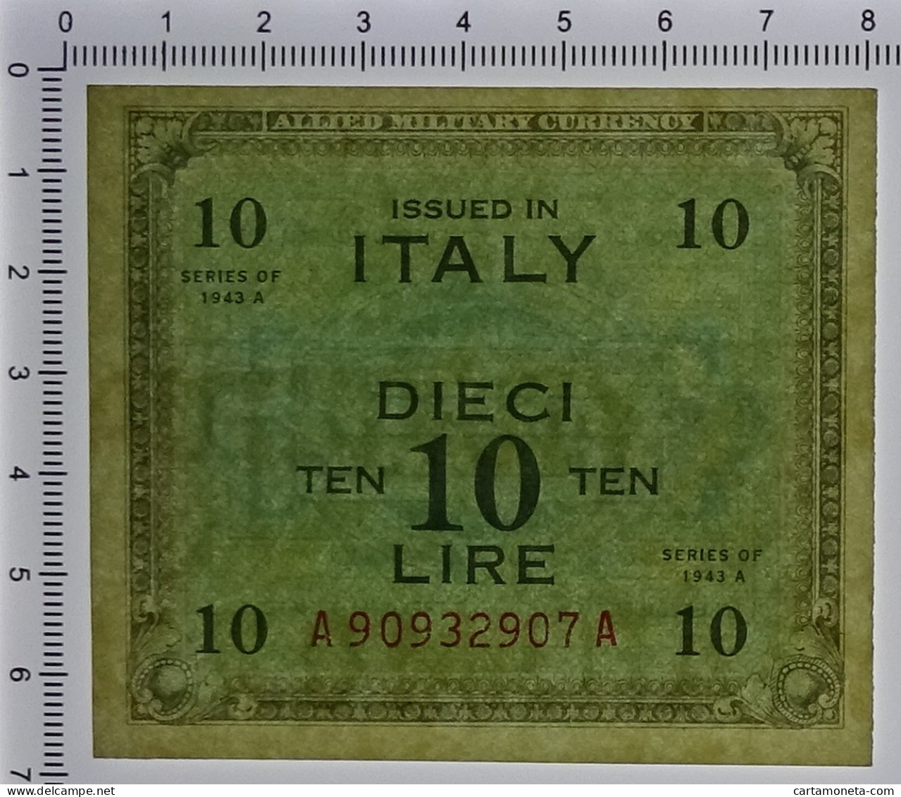 10 LIRE OCCUPAZIONE AMERICANA IN ITALIA BILINGUE FLC A-A 1943 A QFDS - Occupazione Alleata Seconda Guerra Mondiale