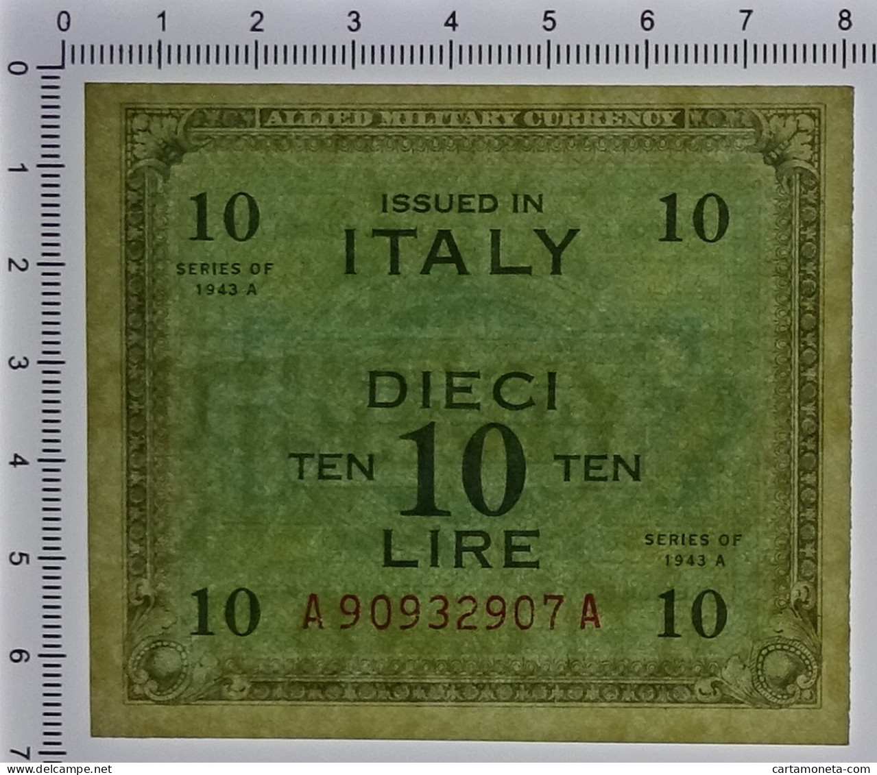 10 LIRE OCCUPAZIONE AMERICANA IN ITALIA BILINGUE FLC A-A 1943 A QFDS - Ocupación Aliados Segunda Guerra Mundial