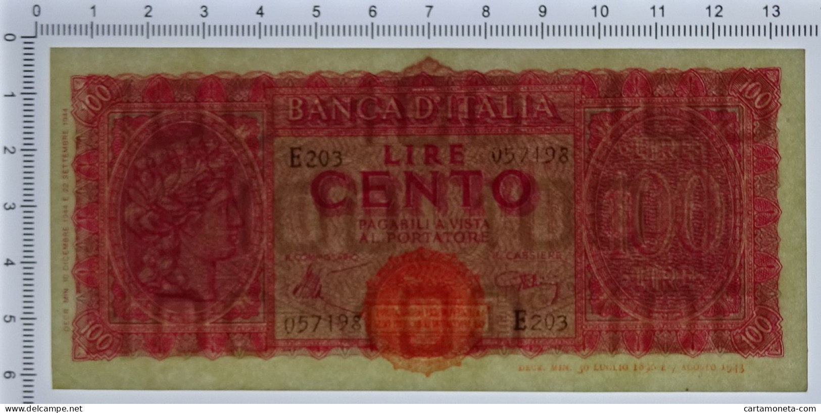 100 LIRE ITALIA TURRITA TESTINA 10/12/1944 SPL - Regno D'Italia – Other