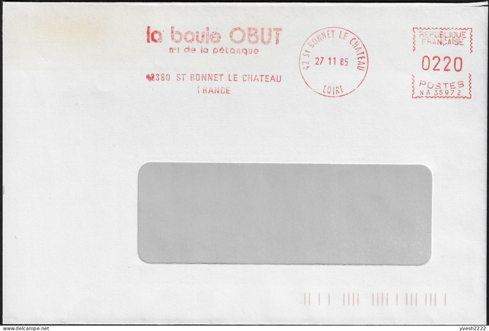 France 1985. Empreinte De Machine à Affranchir Obut. La Boule Obut, N° 1 De La Pétanque - Pétanque