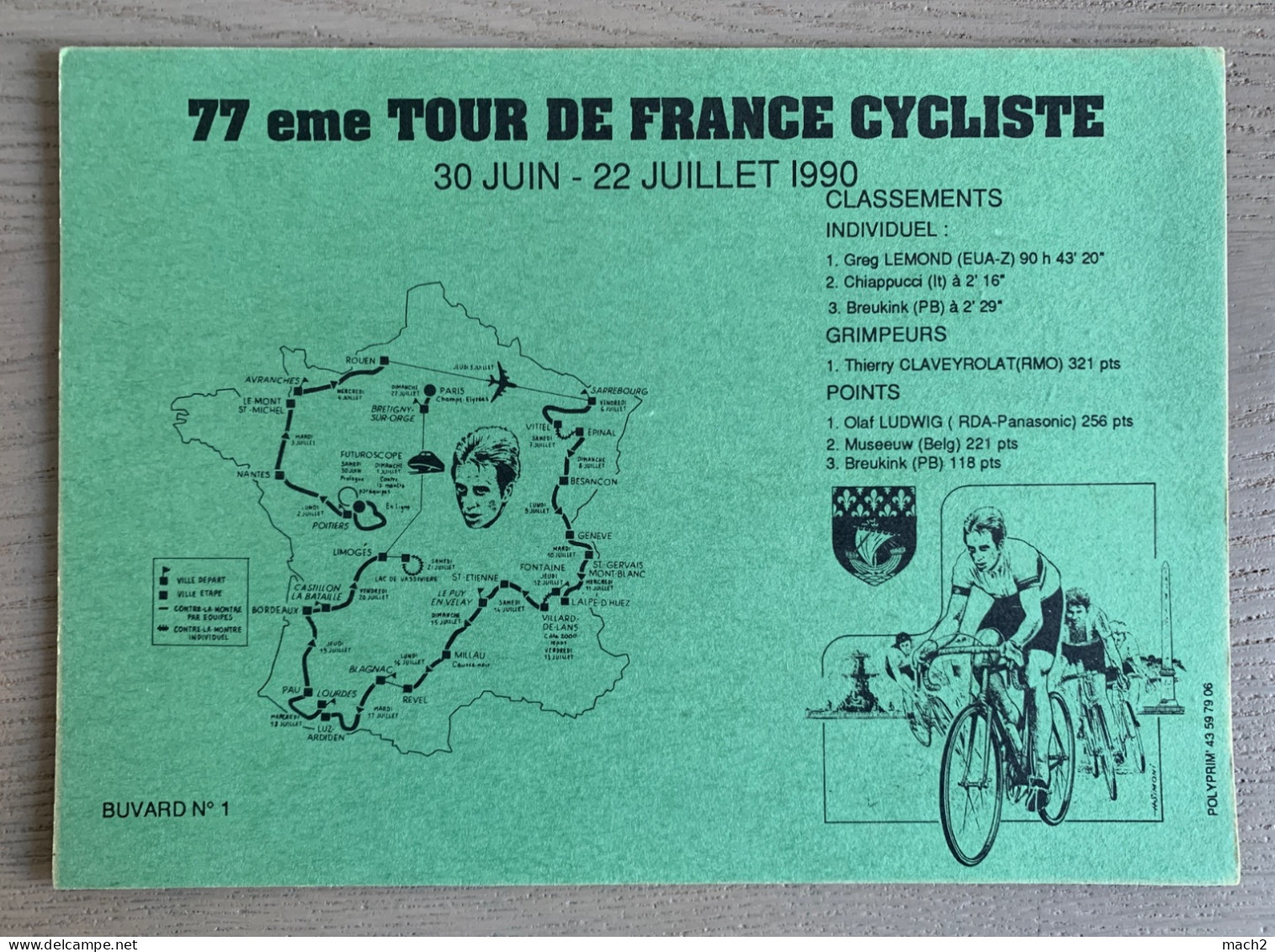 Buvard 77ème Tour De France 30 Juin -22 Juillet 1990 - Sport