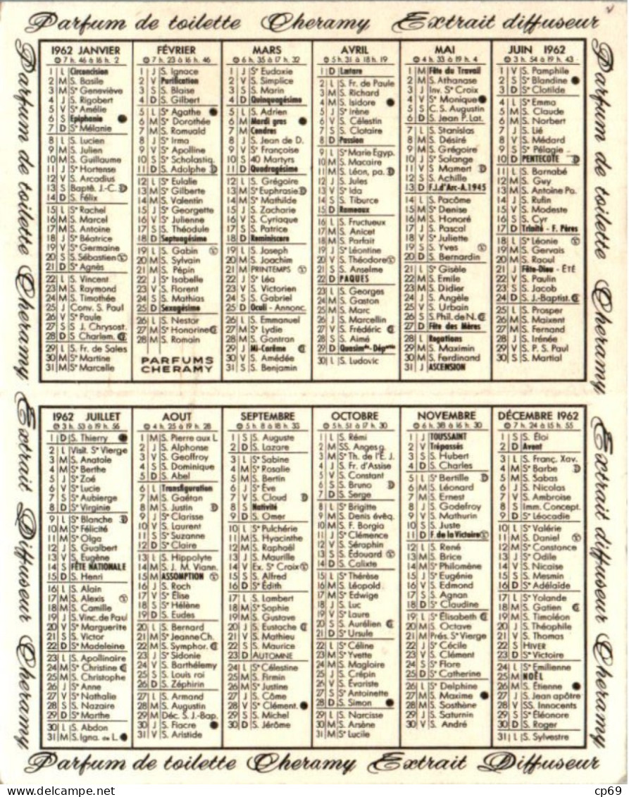 Calendrier De Poche 1962 Parfum Espace Cheramy à Paris Femme Mode Fashion En TB.Etat - Petit Format : 1961-70