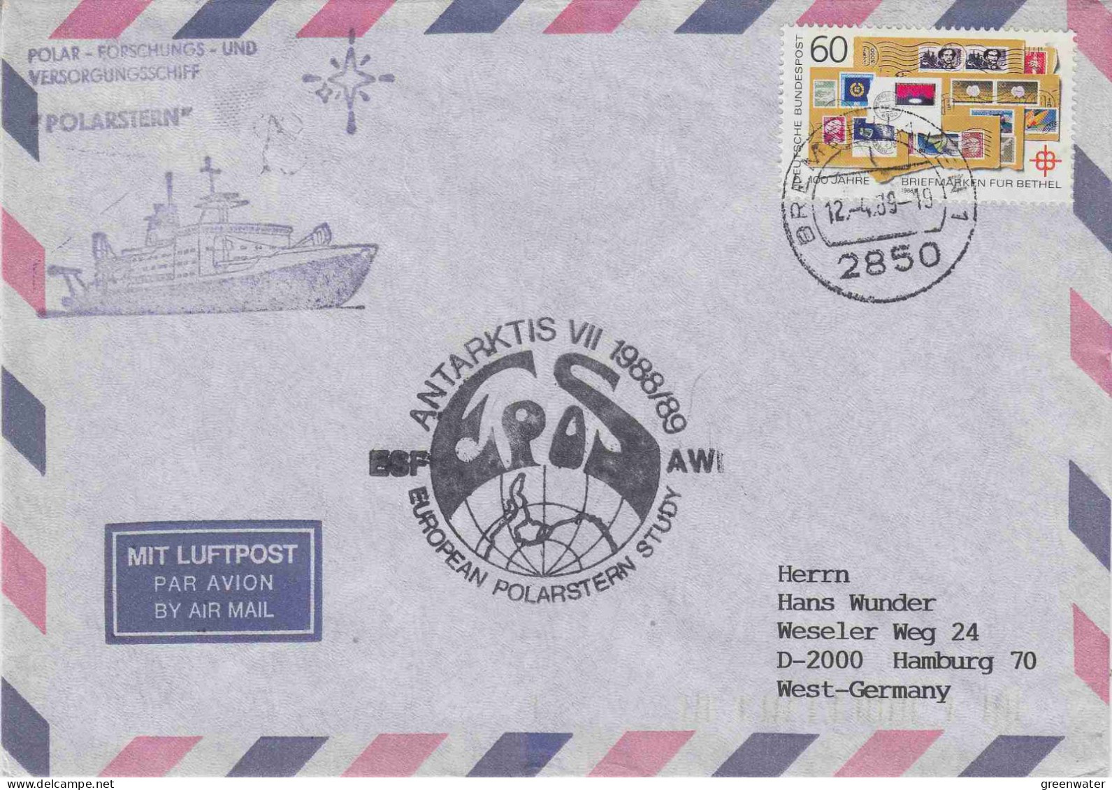 Germany Polarstern European Study Ca Bremerhaven 12.4.1989 (PT166) - Navires & Brise-glace