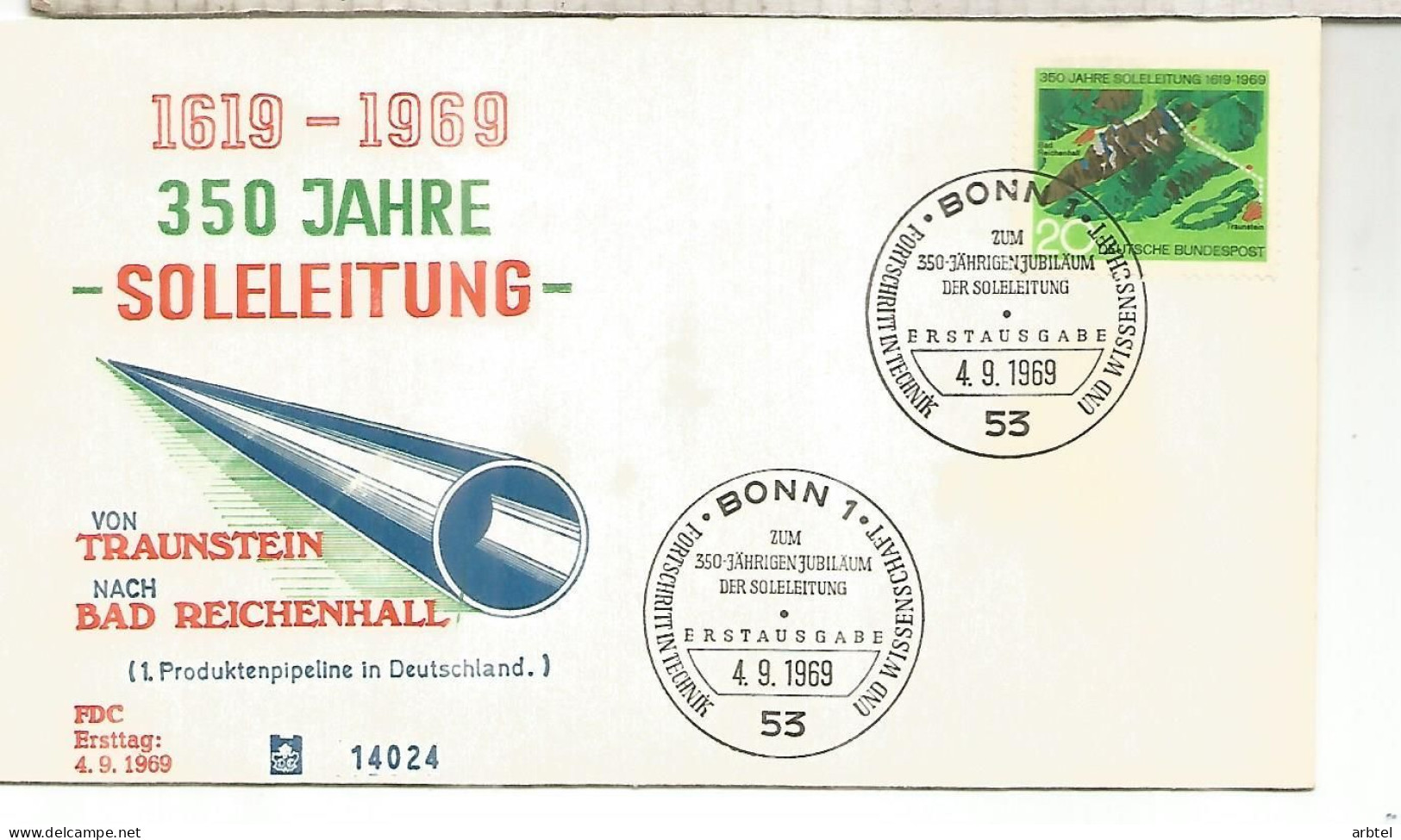 ALEMANIA BONN 1969 TRANSPORTE TUBO SALMUERA - Autres (Terre)