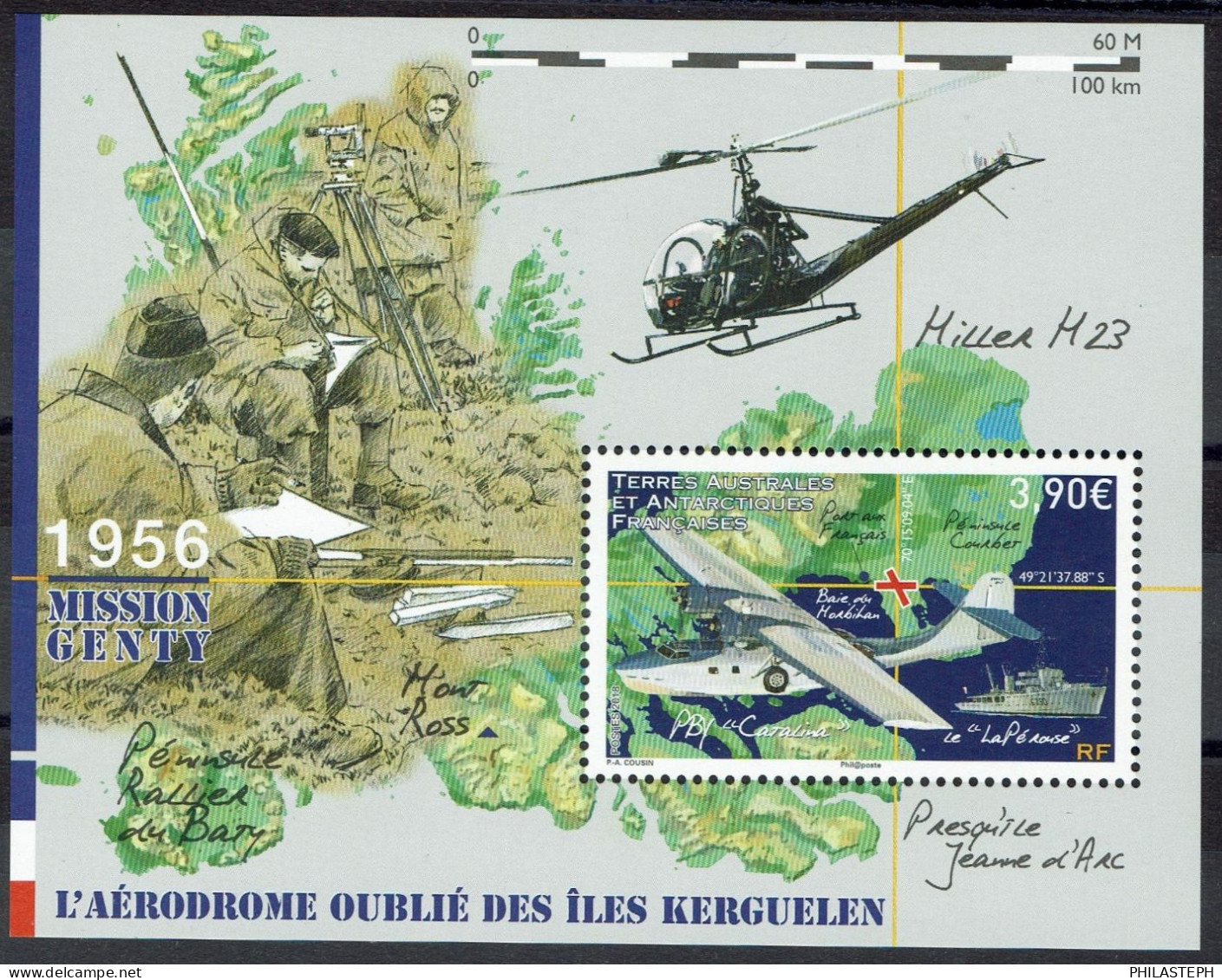 TAAF 2018 - YT F863  Hydravion PBY Catalina  - Neuf ** - Hélicoptère Hiller H23 - Unused Stamps