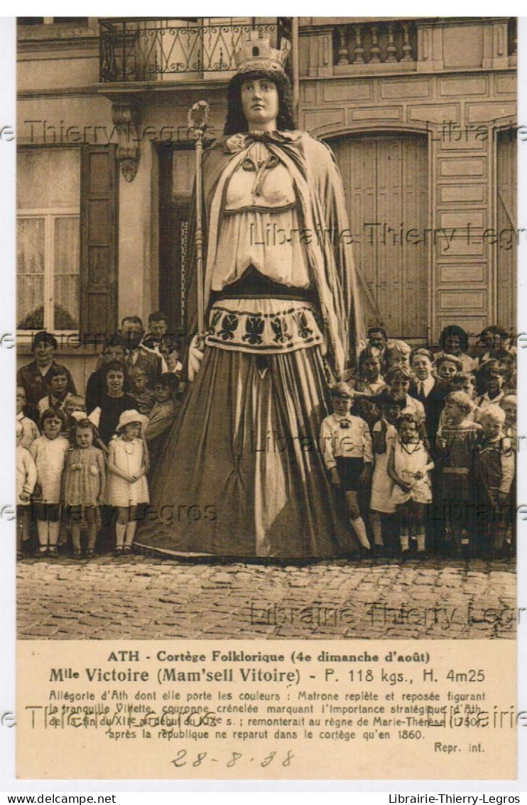 Cpa Ath Cortège Folklorique Mlle Victoire (bords Lisses)  Datée 28/8/38 - Ath