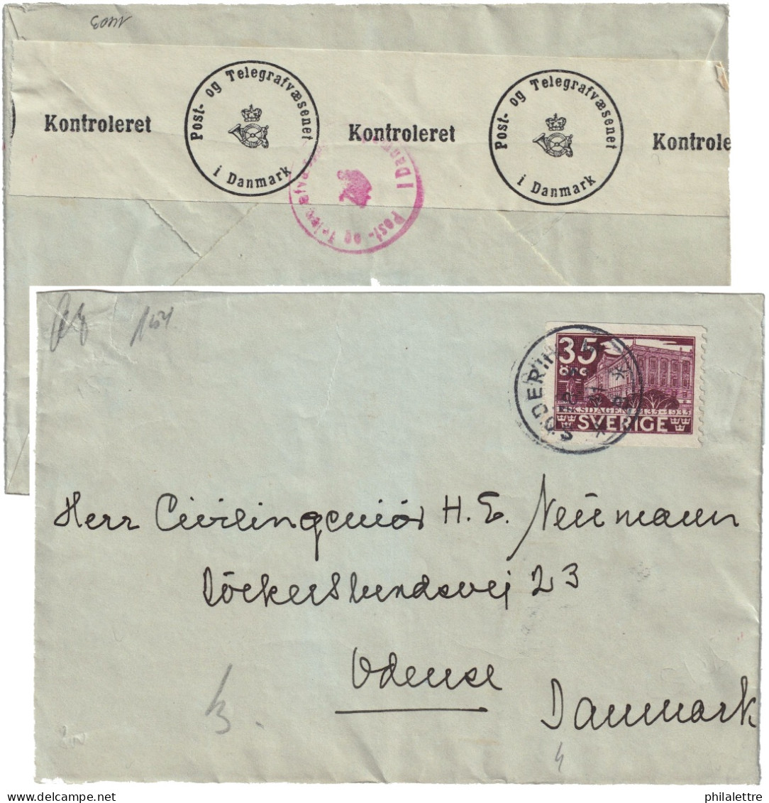SUÈDE / SWEDEN 1941 Facit.244 35 öre Violet-carmine On (Danish) Censored Cover From SÖDERHAMN To ODENSE, Denmark - Covers & Documents
