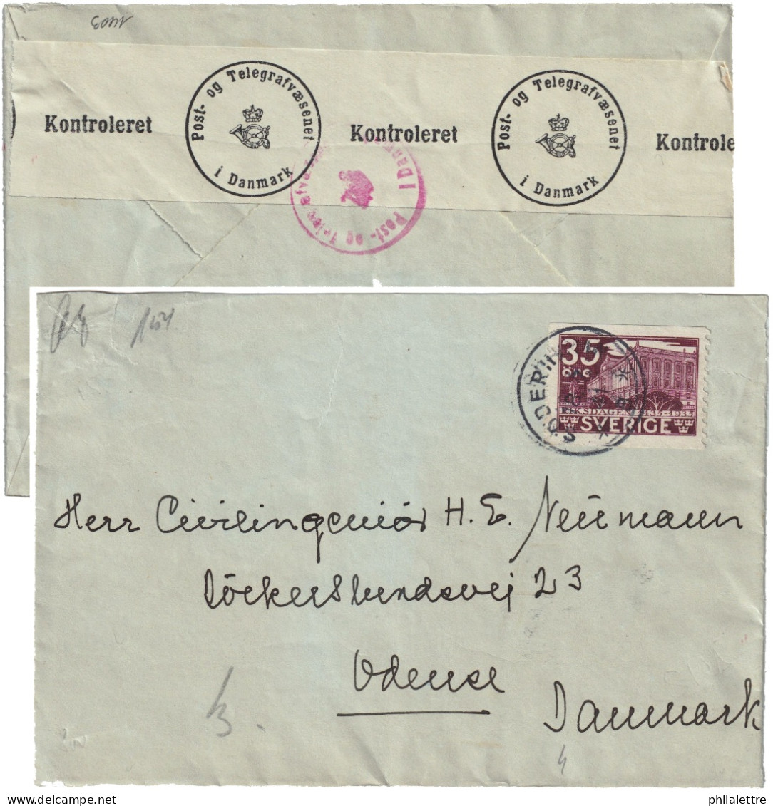 SUÈDE / SWEDEN 1941 Facit.244 35 öre Violet-carmine On (Danish) Censored Cover From SÖDERHAMN To ODENSE, Denmark - Brieven En Documenten