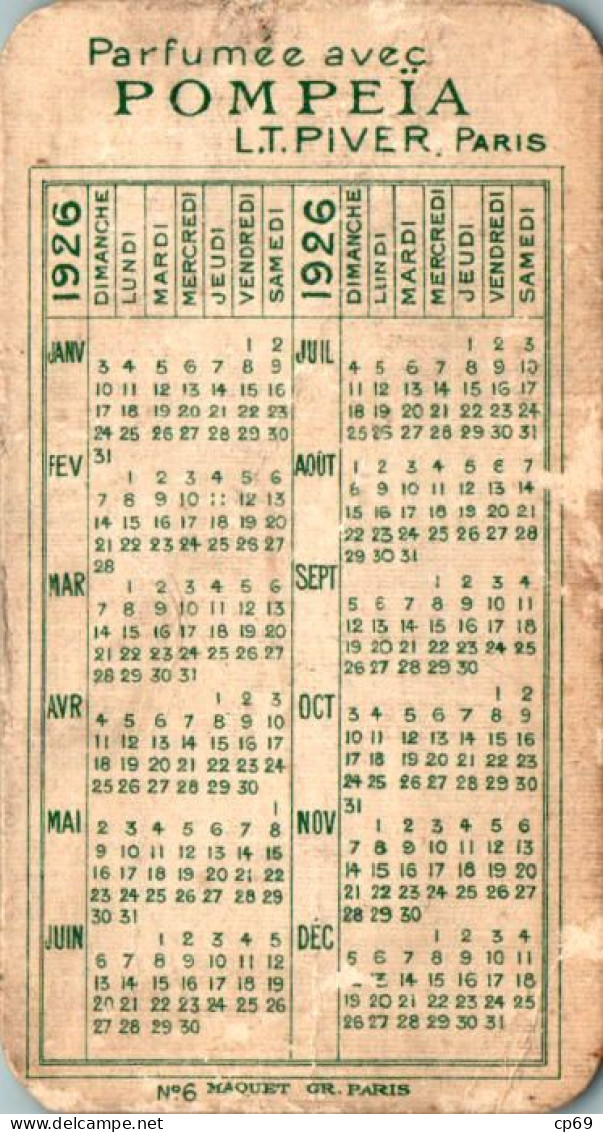 Carte Parfumée Pompeïa L.T. Piver à Paris Avec Calendrier De 1926 Au Dos En B.Etat - Anciennes (jusque 1960)