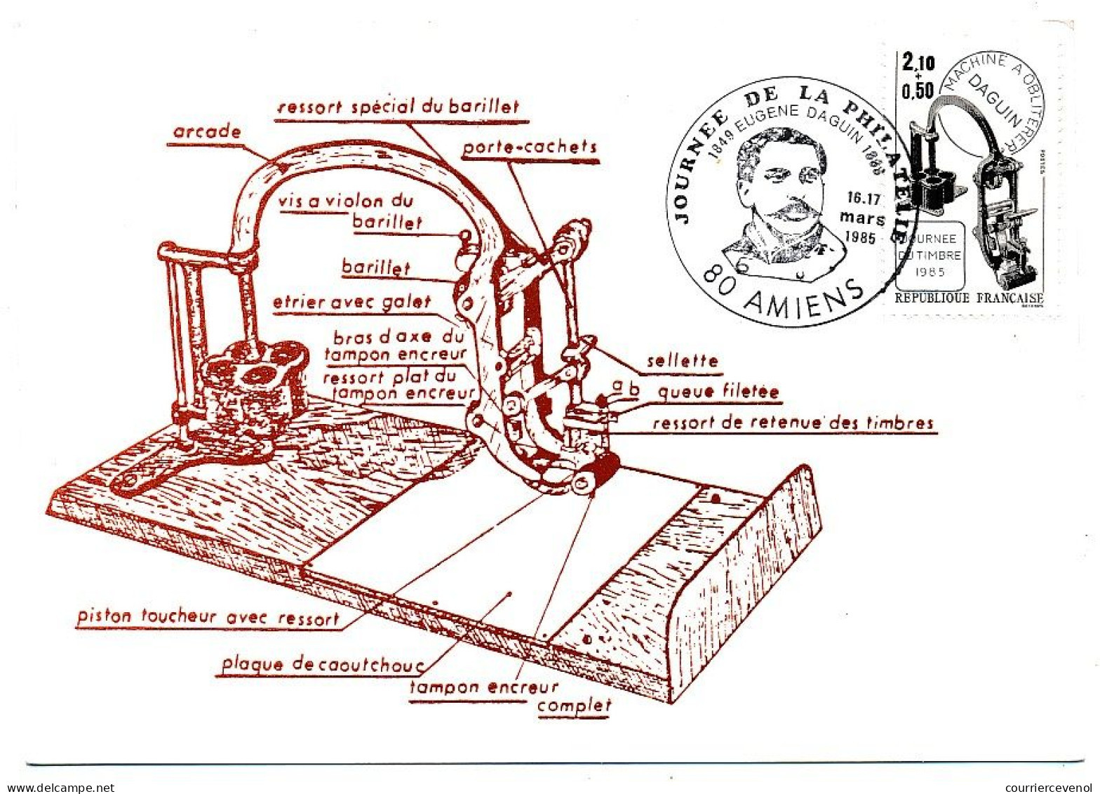 FRANCE => 80 - AMIENS - Carte Maximum "Journée De La Philatélie" 16/17 Mars 1985 - 2,10 + 0,50 Machine Daguin - Briefe U. Dokumente