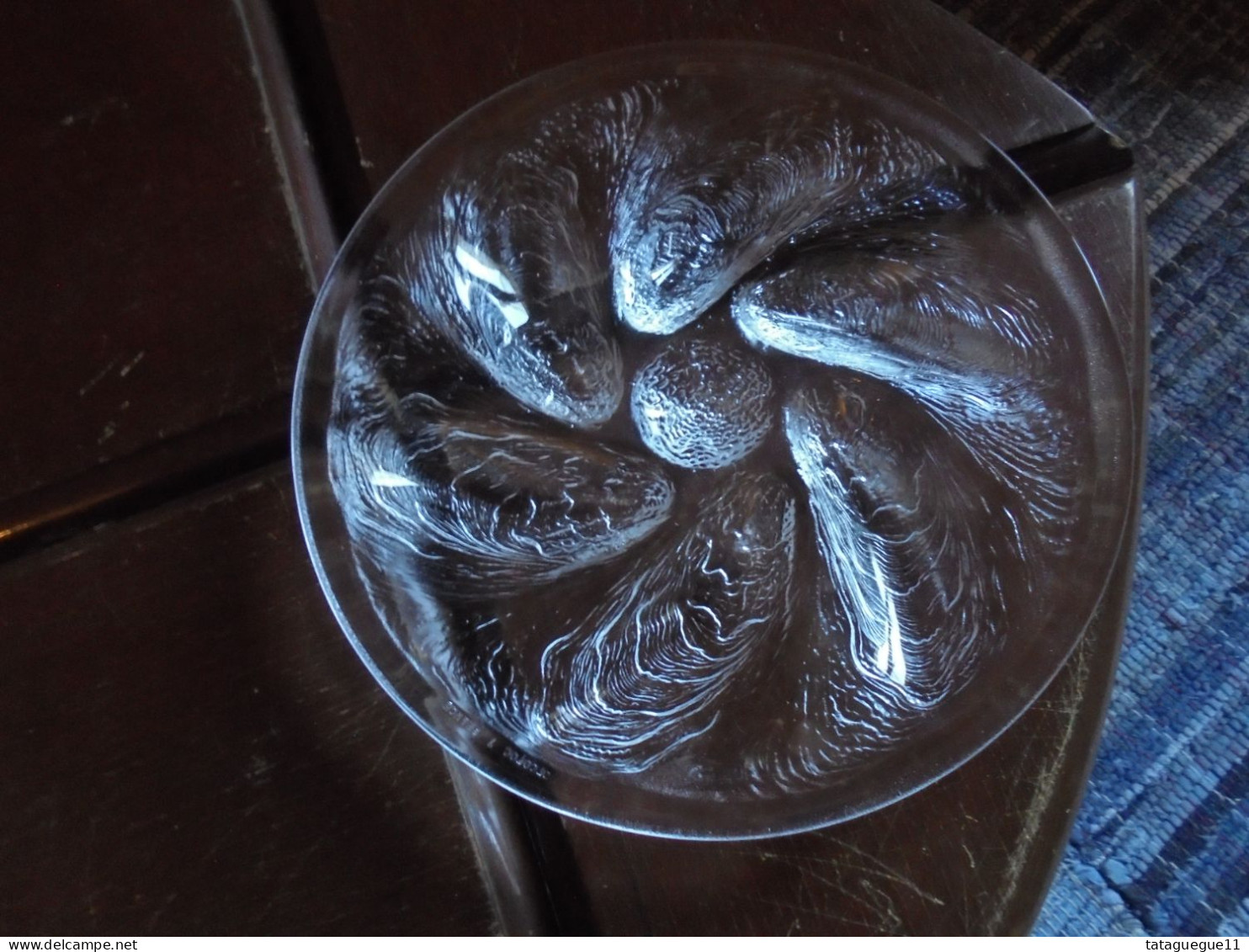 Vintage - 6 Assiettes à huitres en verre moulé pressé Arcoroc France
