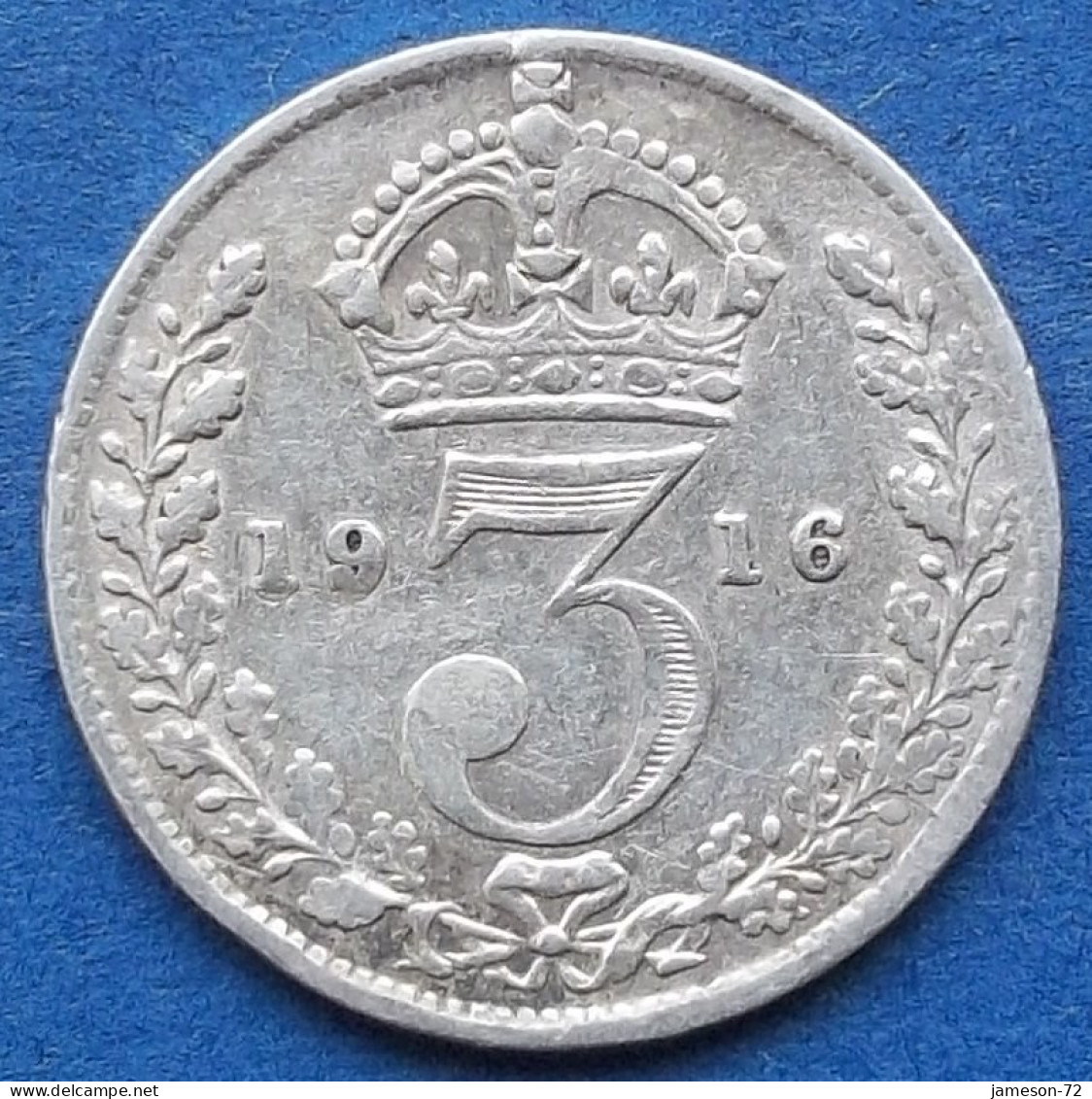 UK - Silver 3 Pence 1916 KM# 813 George V (1910-1936) - Edelweiss Coins - Autres & Non Classés