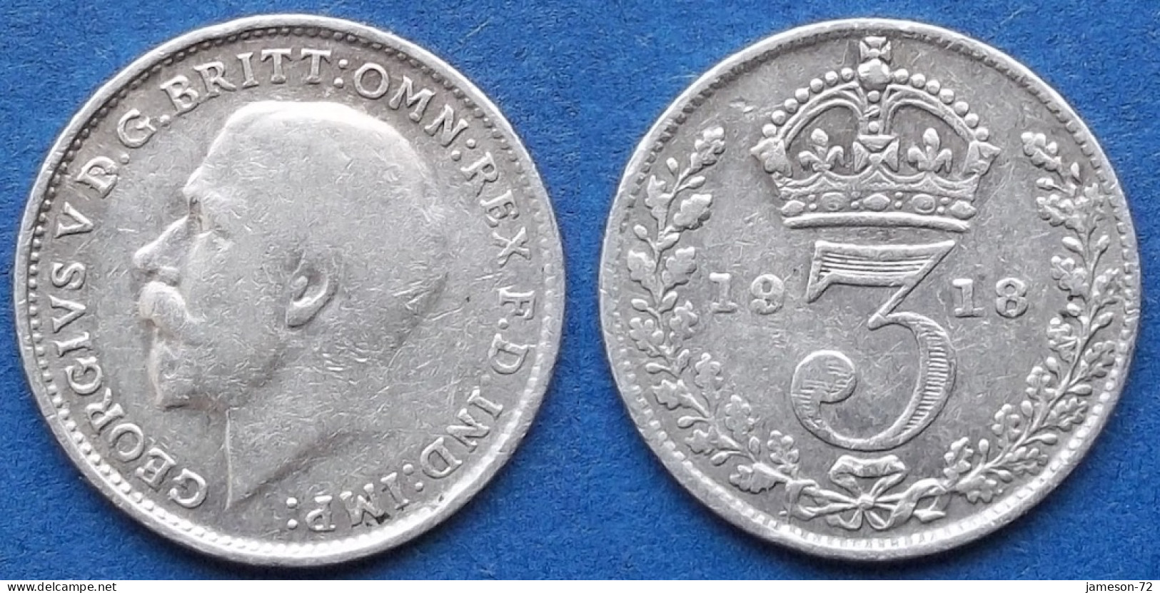 UK - Silver 3 Pence 1918 KM# 813 George V (1910-1936) - Edelweiss Coins - Other & Unclassified